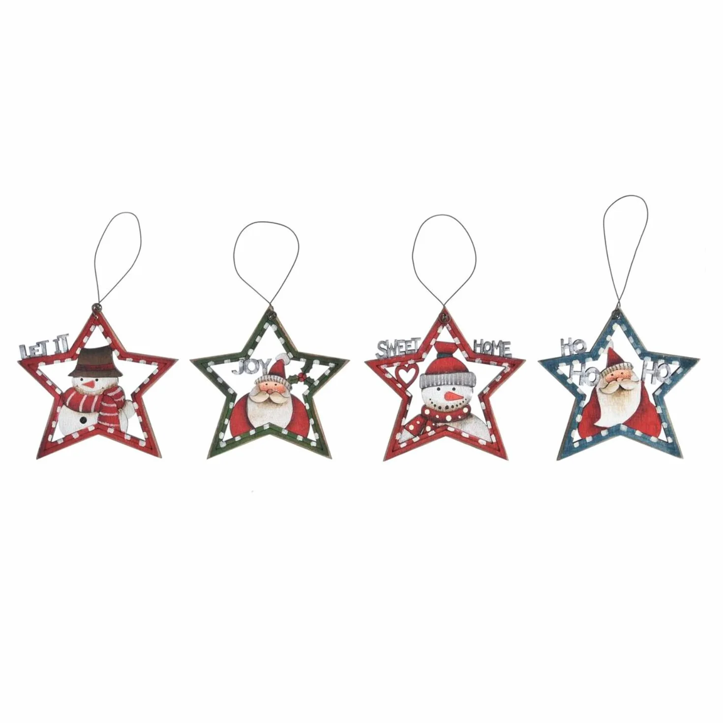 DKD Home Decor Adorno navideño de Madera Rojo Verde 27x20x37,5 cm 4 Unidades