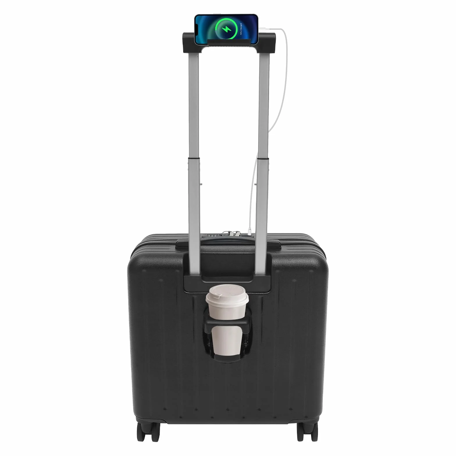Maletín de equipaje de mano para portátil de 18 pulgadas con ruedas, maletín de negocios con compartimento para portátil, puerto USB y soporte para bebidas, ligero maletín de viaje con cerradura