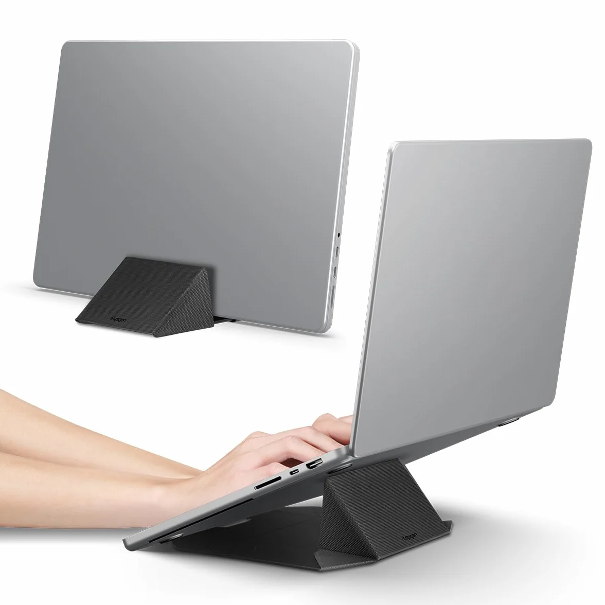 Spigen Slim Fold Soporte Portátil [Ultrafino y Portátil] Plegable para Ordenador, Elevador para Laptop con Ángulo ergonómico, Antideslizante, Compatible con MacBook Pro/Air/Neo iPad Pro/Air 11"-16"