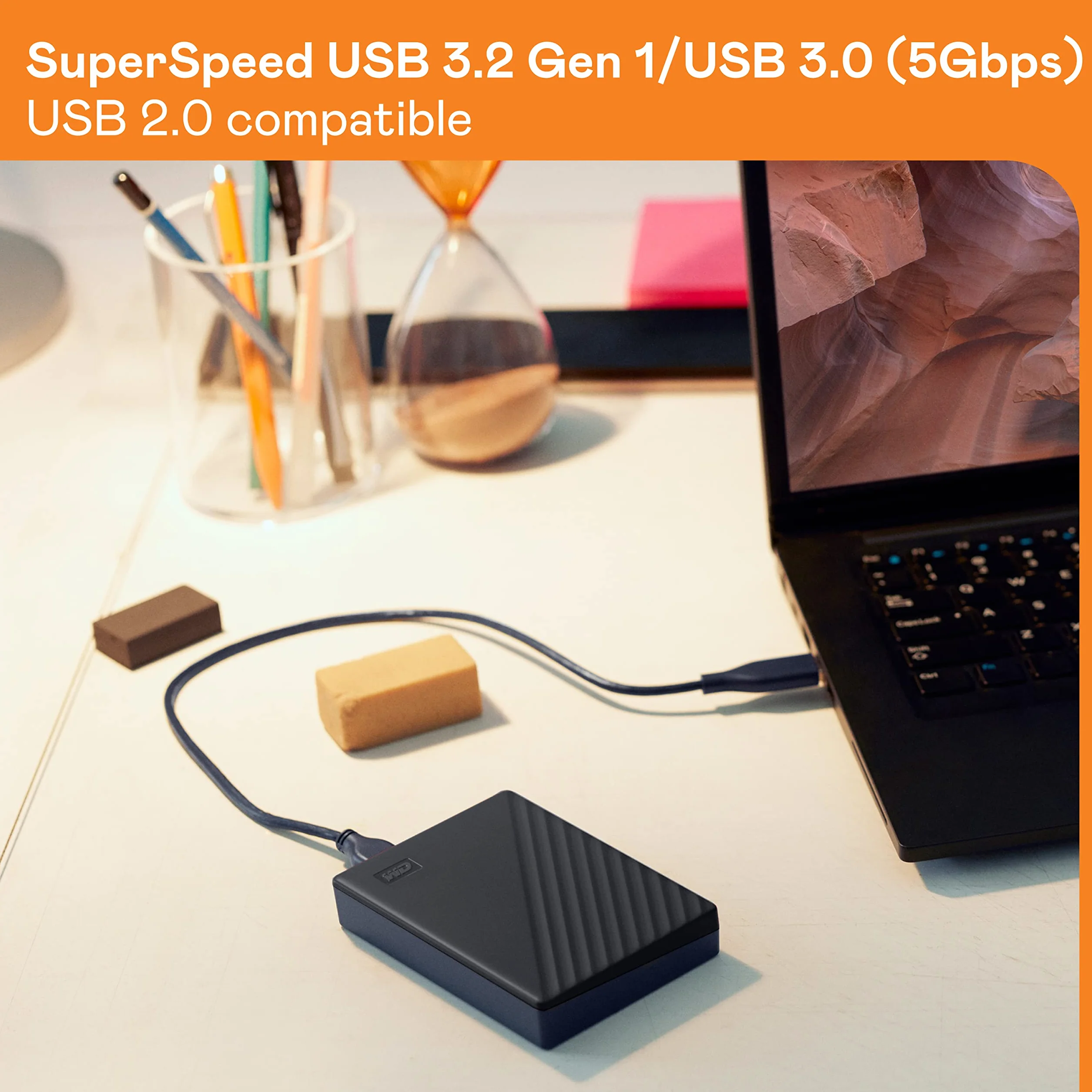 WD 6TB My Passport Disco Duro Externo Portátil, USB 3.2 Gen 1/USB 3.0, Copia de seguridad y protección con contraseña, Formateado para Windows, ChromeOS y MacOS, Negro