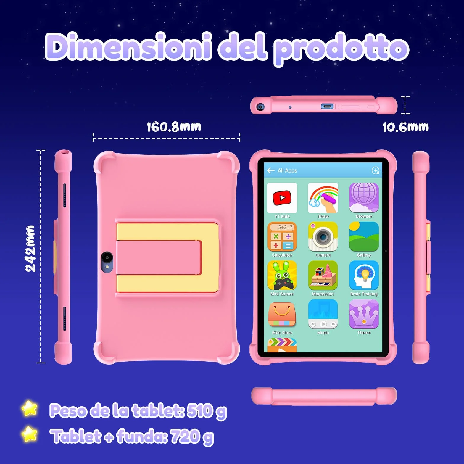 ALLDOCUBE Tablet Niños 10 Pulgadas, Tableta Infantil Android 15, 7 GB+64 GB, Batería 5500mAh, Wi-Fi, BT, GPS, Control Parental, iWAWA Preinstalado, Tableta Educativa para Niños con Funda