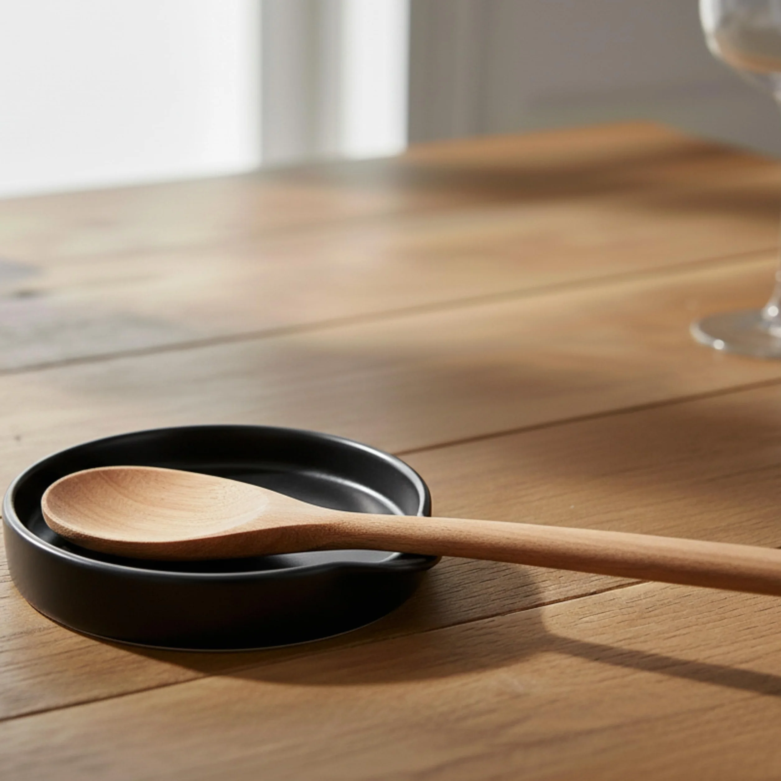 Soporte para Utensilios de Cocina CURVE, Cucharas de Cerámica, Plato Multiusos Ø 15.5 cm, Negro Mate