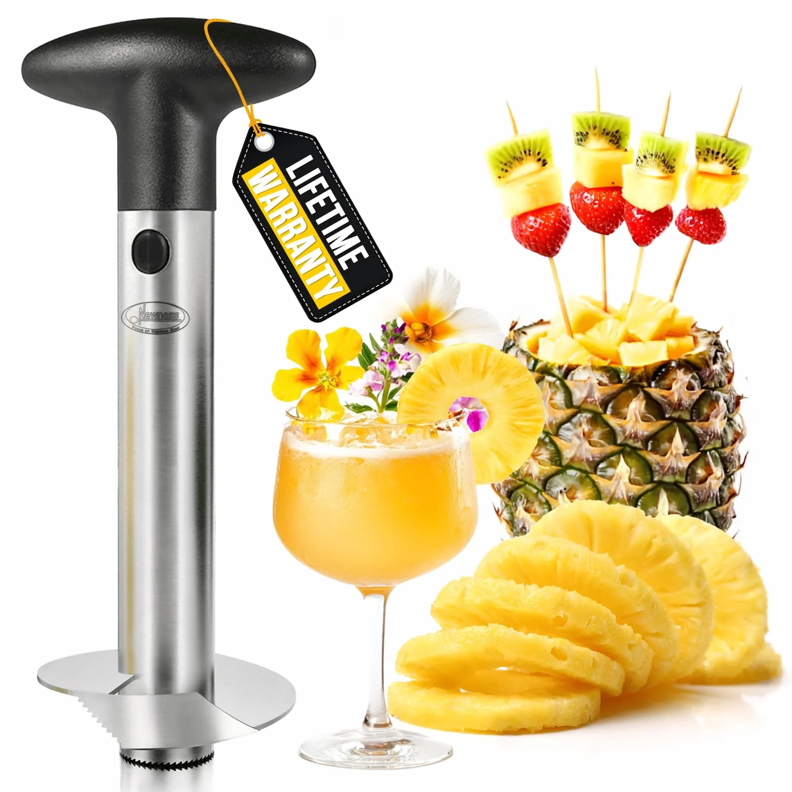 Newness Cortador de Piña de Acero Inoxidable,pelador de piña, Herramienta para el hogar y la Cocina con Cuchilla Afilada para Anillos de Frutas dicadas, [Mejorada, Reforzada, Gruesa]