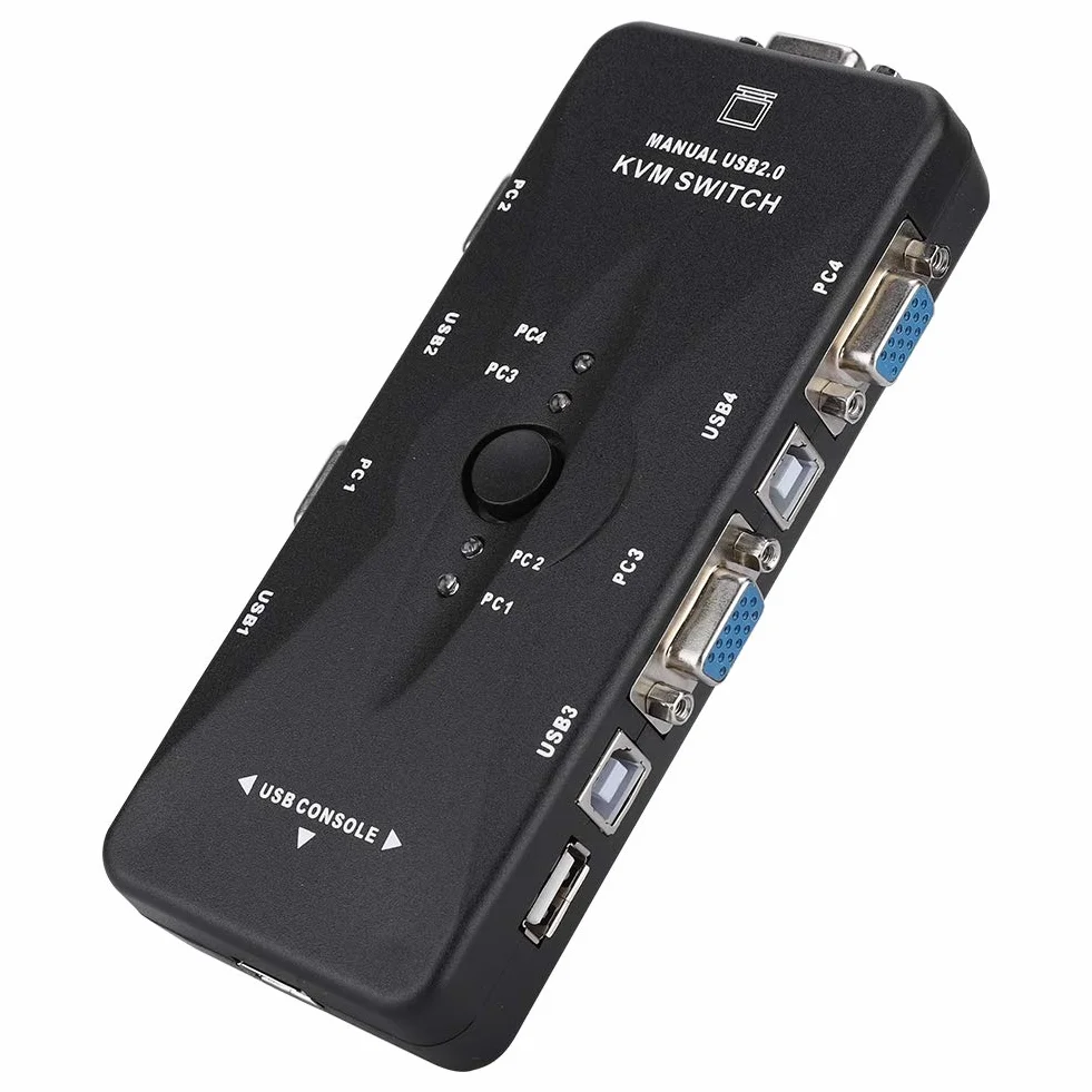 Switch KVM de 4 puertos USB VGA SVGA Adaptador de Caja de Interruptores KVM para PC Monitor Teclado Control del Ratón, Resolución Hasta 1920x1440 USB 2.0 (4 puertos)