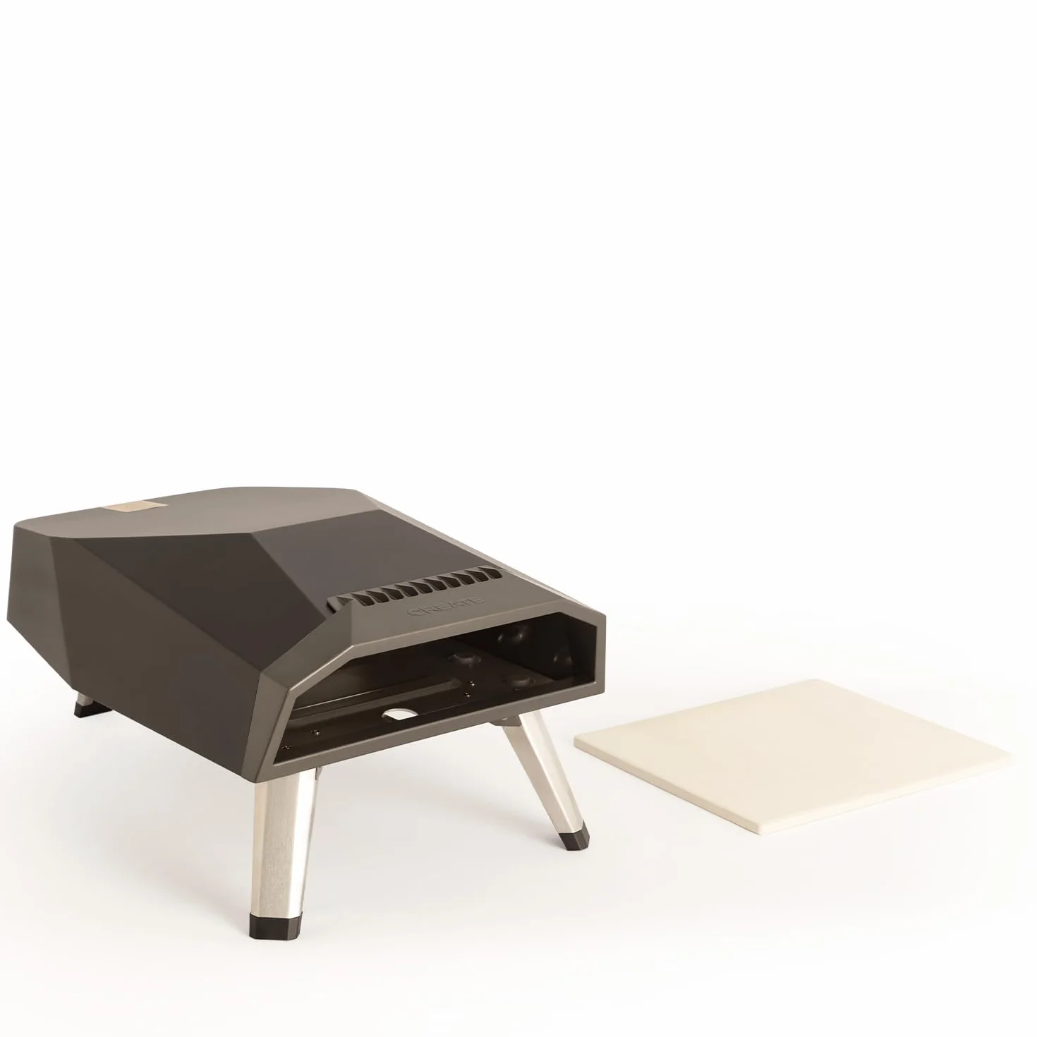 Horno de gas para pizzas portátil 12" Acero inoxidable y piedra patas plegables Flame-Out 500°C 30cm