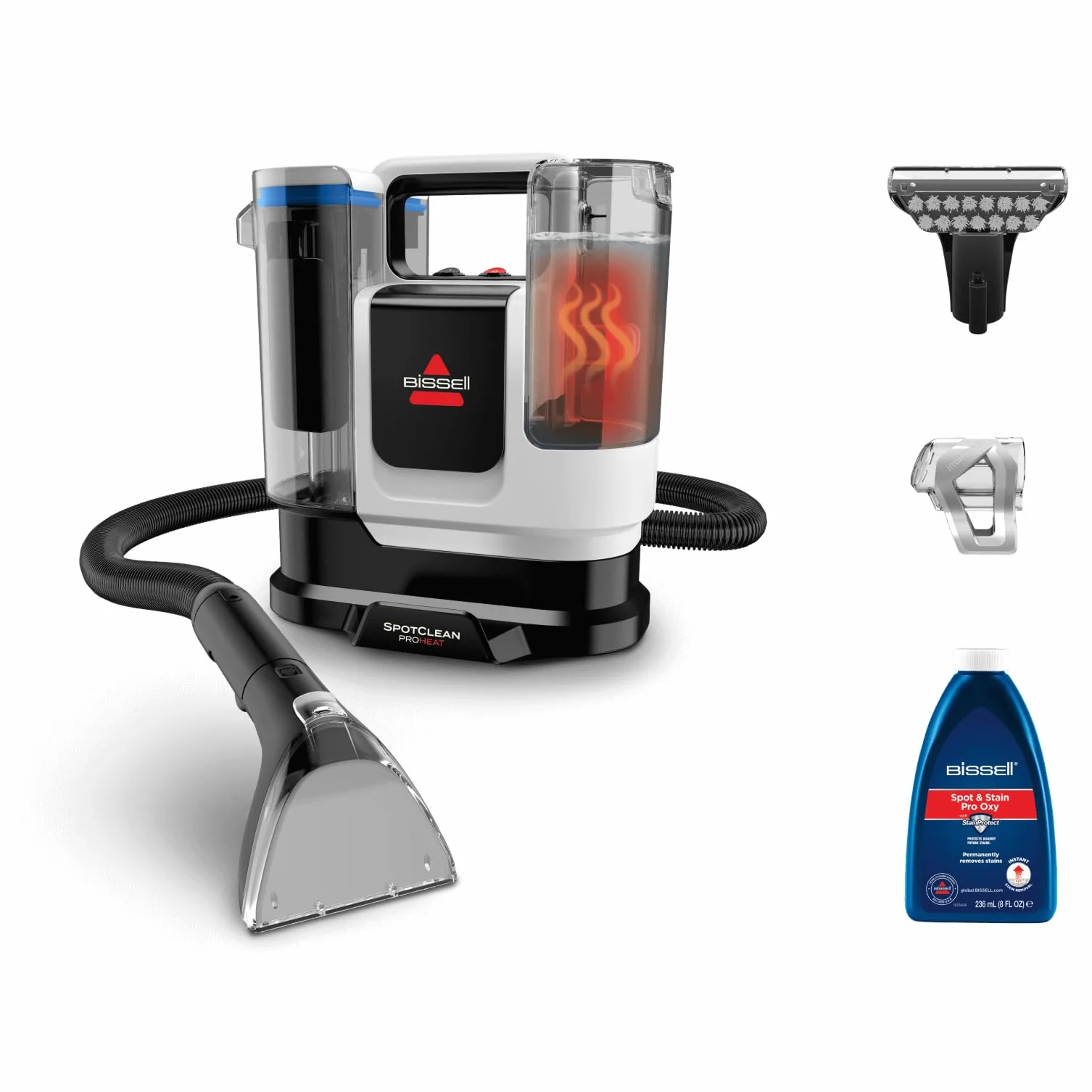 BISSELL SpotClean ProHeat Advanced, Aspiradora de agua tapiceria, limpia tapicerias multisuperficie compacta, Potente 1125W, Sistema triple limpieza profunda para manchas difíciles, Con cable, 3924N