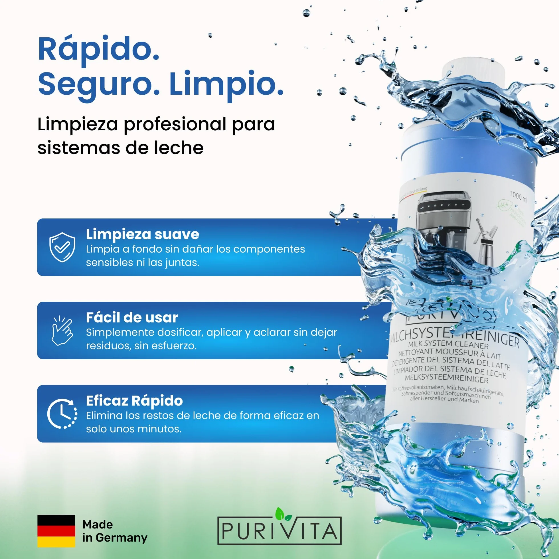 PURIVITA Limpiador Universal Descalcificador Cafetera 1L Antical para De Longhi Nespresso Philipps Krups