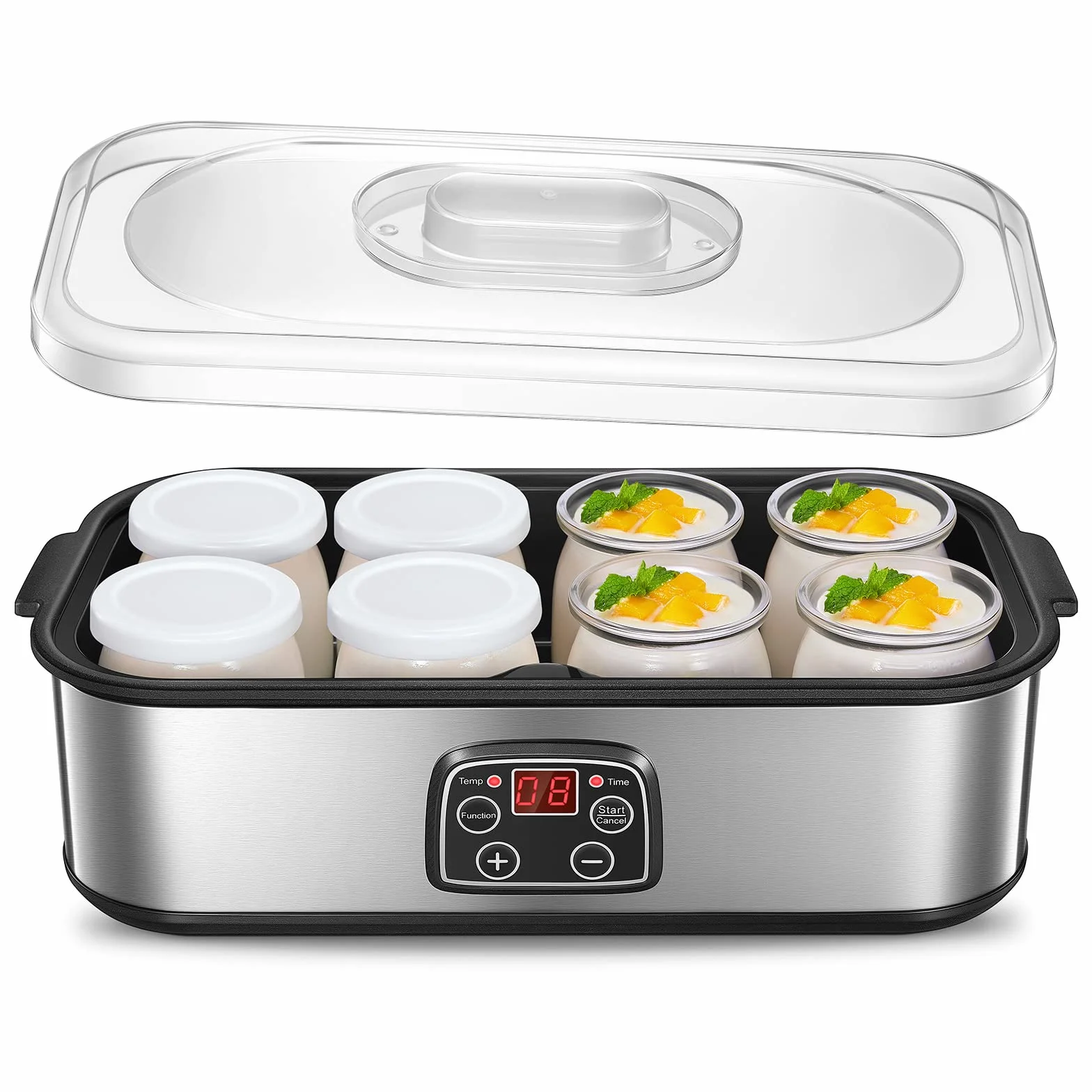 Yogurtera eléctrica con 8 vasos y tapas, Máquina de yogur griega, LCD pantalla ajustable, sin BPA
