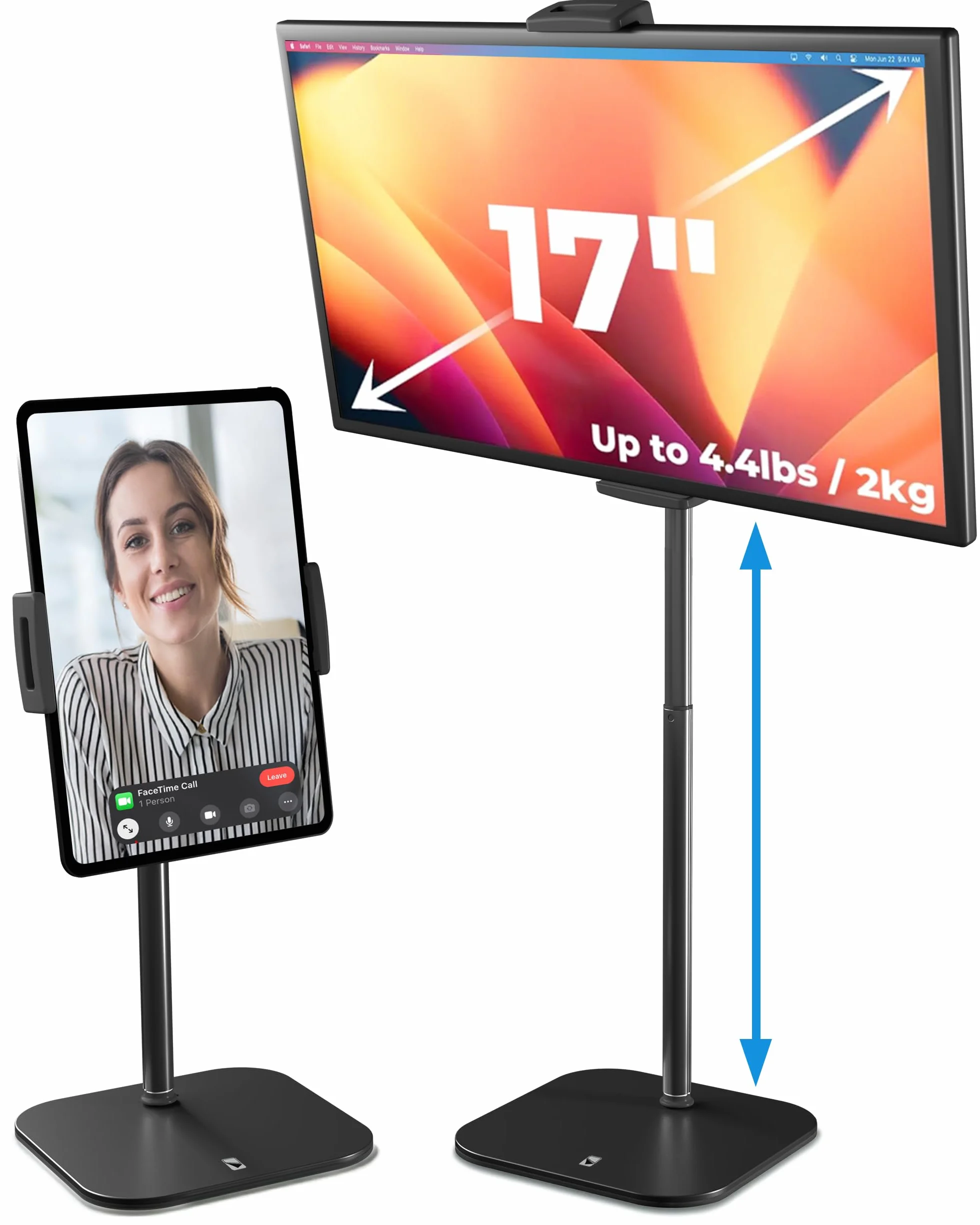 COOPER TabStand Soporte Tablet Escritorio 51 cm, Soporte iPad y Monitor Portátil hasta 17", Carga máx. 2 kg, Soporte Tablet Ajustable, Compatible iPad Apple, Samsung, Kindle, Fire (Negro Noche)