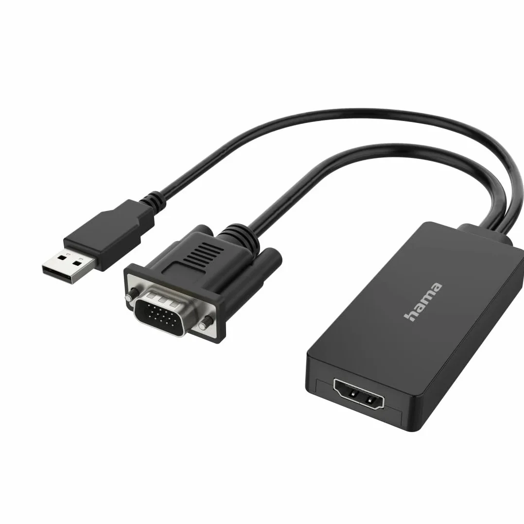 Hama | Adaptador de vídeo (Conector VGA + USB - f. Hembra HDMI, Full-HD 1080p) Color Negro
