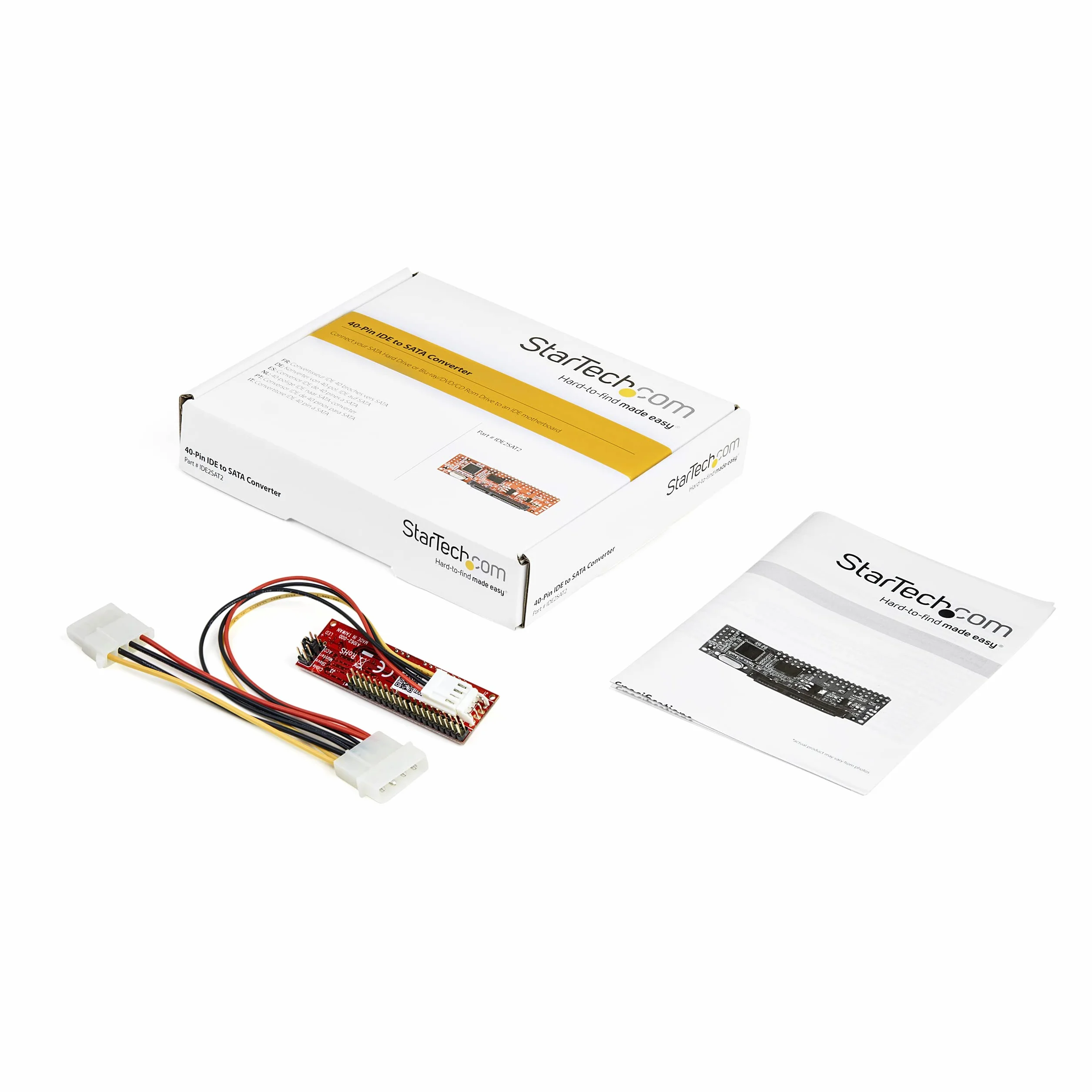 StarTech.com Conversor Adaptador IDE PATA de 40 pines a SATA - Convertidor para Disco Duro SSD - 1x IDE Macho - 1x SATA - 1x SP4 Macho (IDE2SAT2)