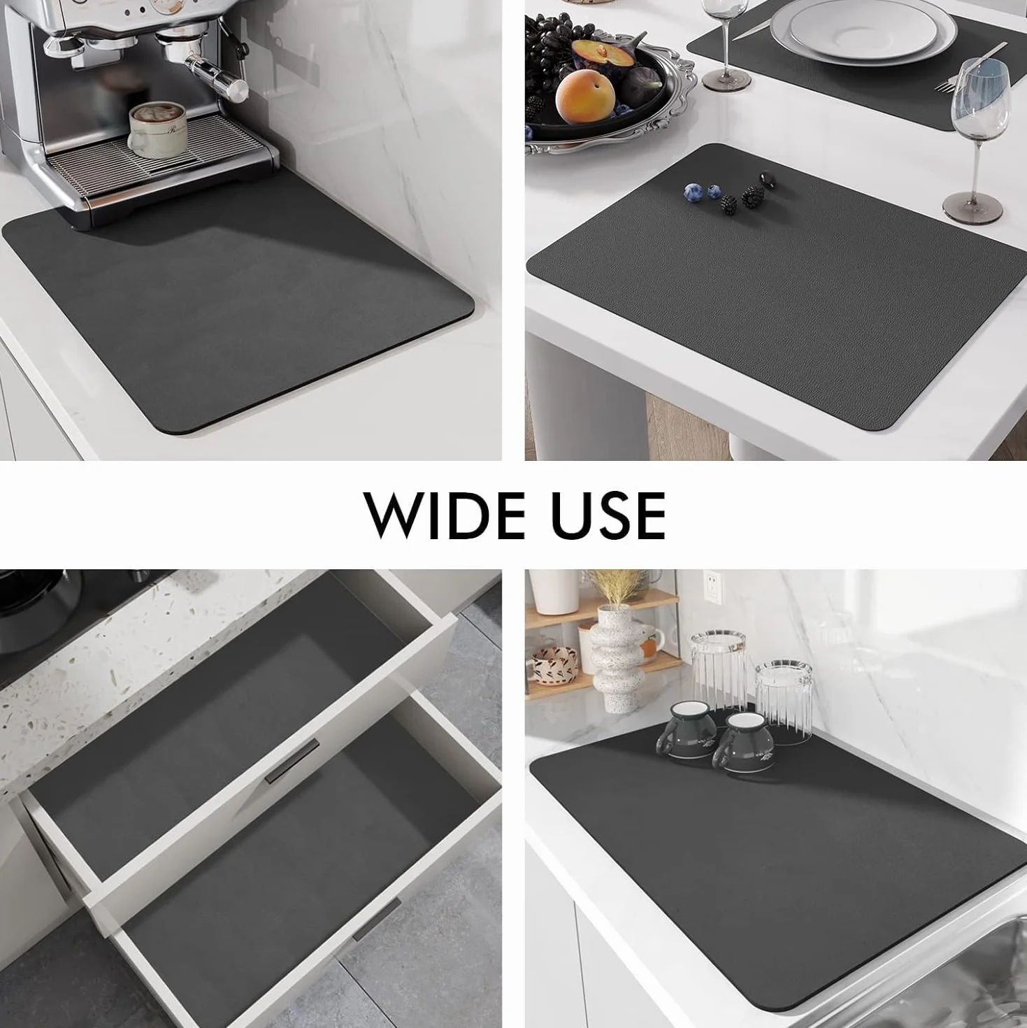 Alfombrilla Escurreplatos 50x40 cm Antideslizante Secado Rápido Plegable Gris Oscuro