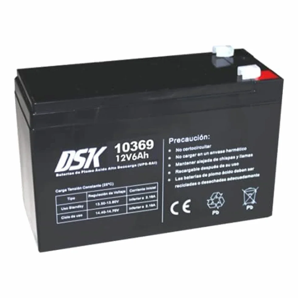 DSK Batería de Plomo AGM Sellada VRLA Alta Descarga 12V 6Ah Recargable sin Mantenimiento para UPS SAI, Respaldo de Energía y Seguridad. Alta Durabilidad. Compatible con terminales F1 y F2