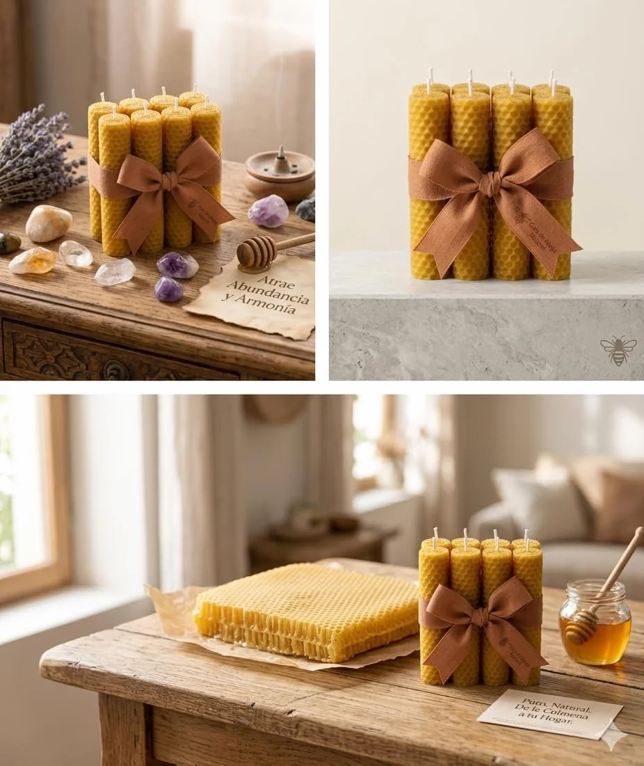 Pack 8 Velas Miel Sagrada - Cera Abeja 100% Pura para Rituales Abundancia Purificación