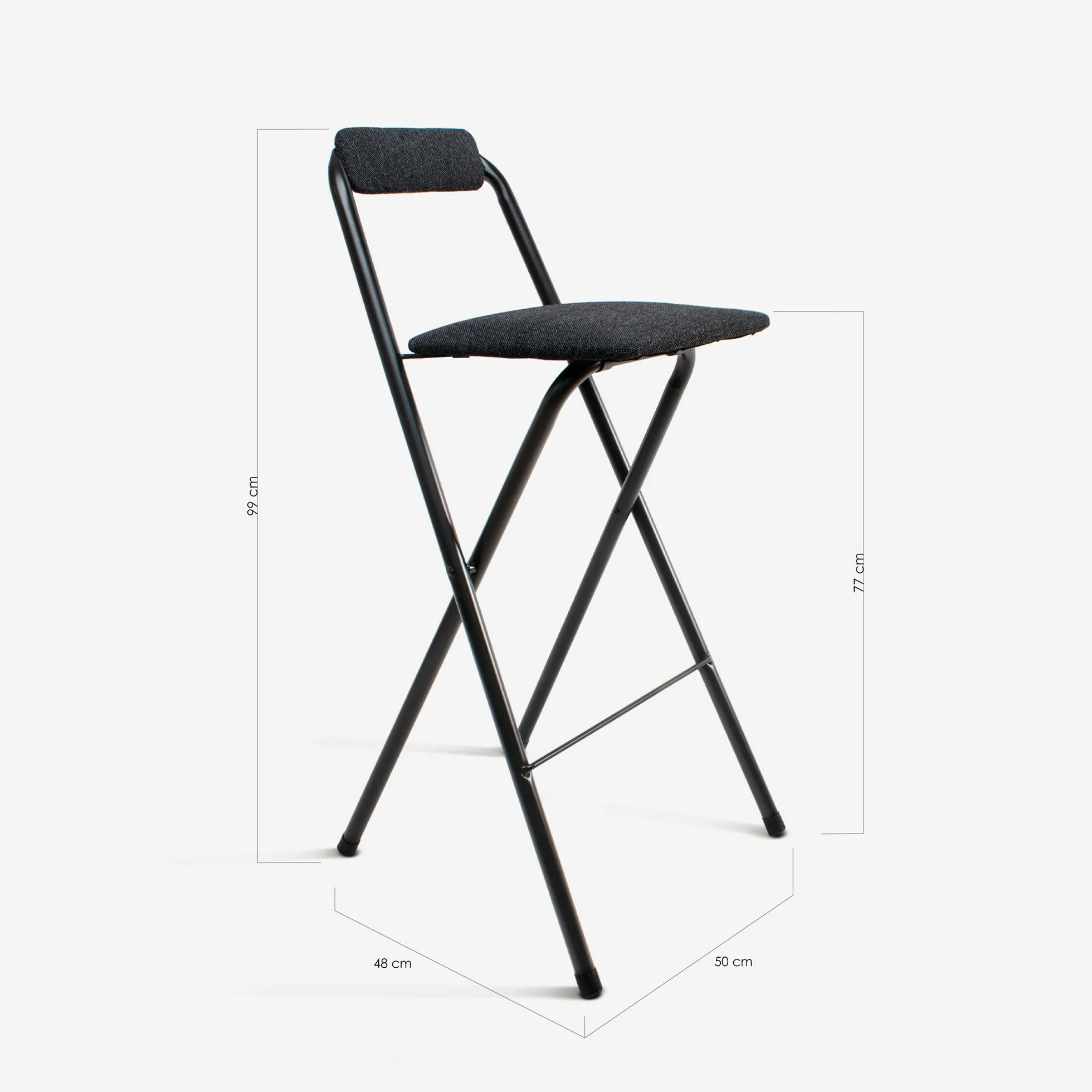 Taburete Alto con Respaldo Plegable de Metal y Madera - Pack de 1, 2 y 4 Unidades - Poliéster Negro