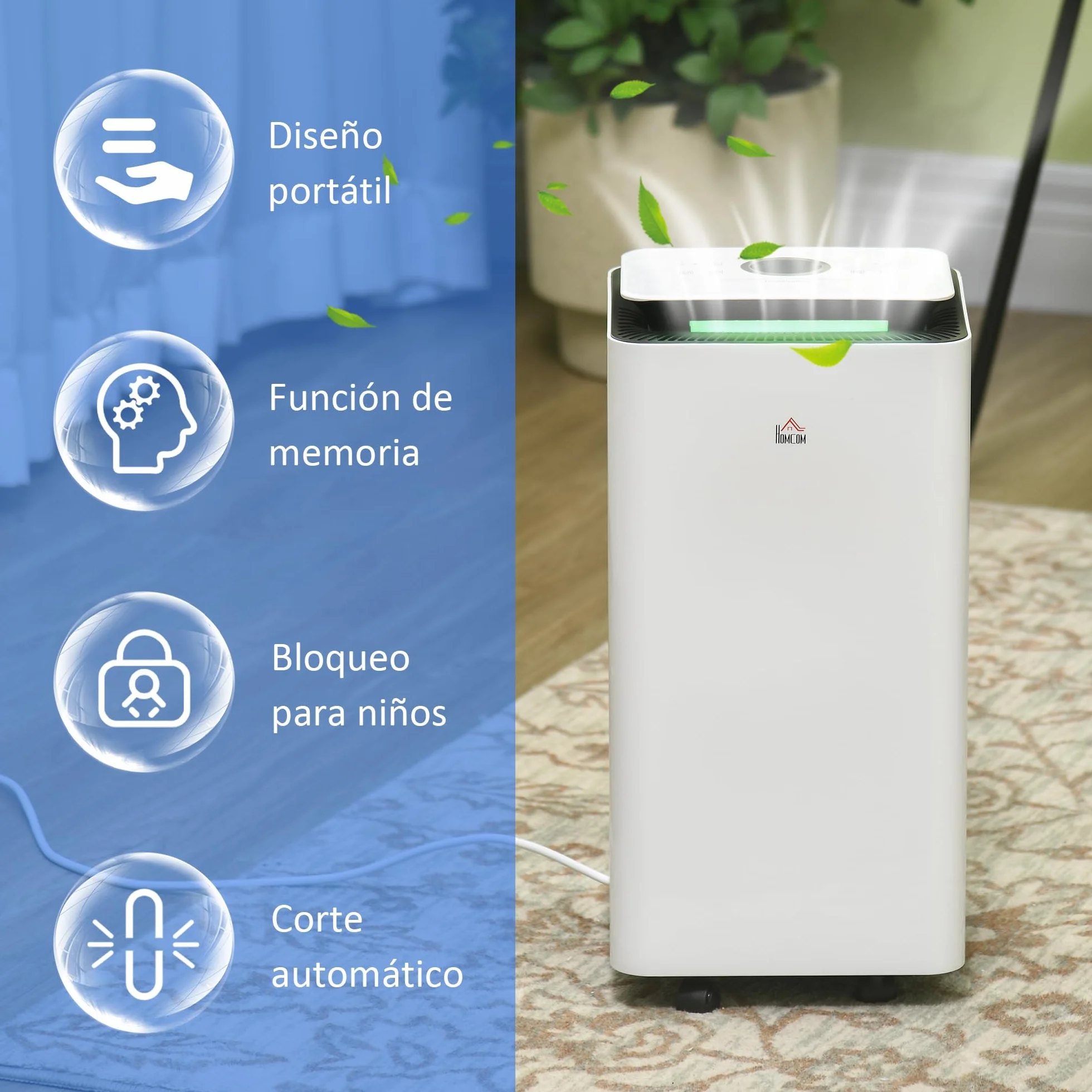 HOMCOM Deshumidificador Eléctrico 12L/día 2,5L Silencioso 5 Modos 2 Velocidades LED Temporizador Blanco 10-25m²