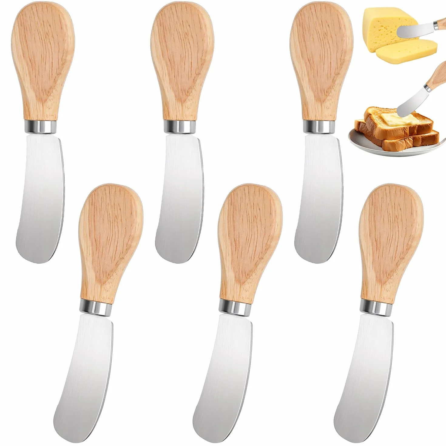 6 Piezas Cuchillos de Mantequilla Pequeños,12.2×2.2cm Mango de Madera Pequeño Juego de Cuchillos de Queso,Cuchillo Untador de Mantequilla,Cuchillos de Untar Acero Inoxidable,para Mantequilla,Mermelada