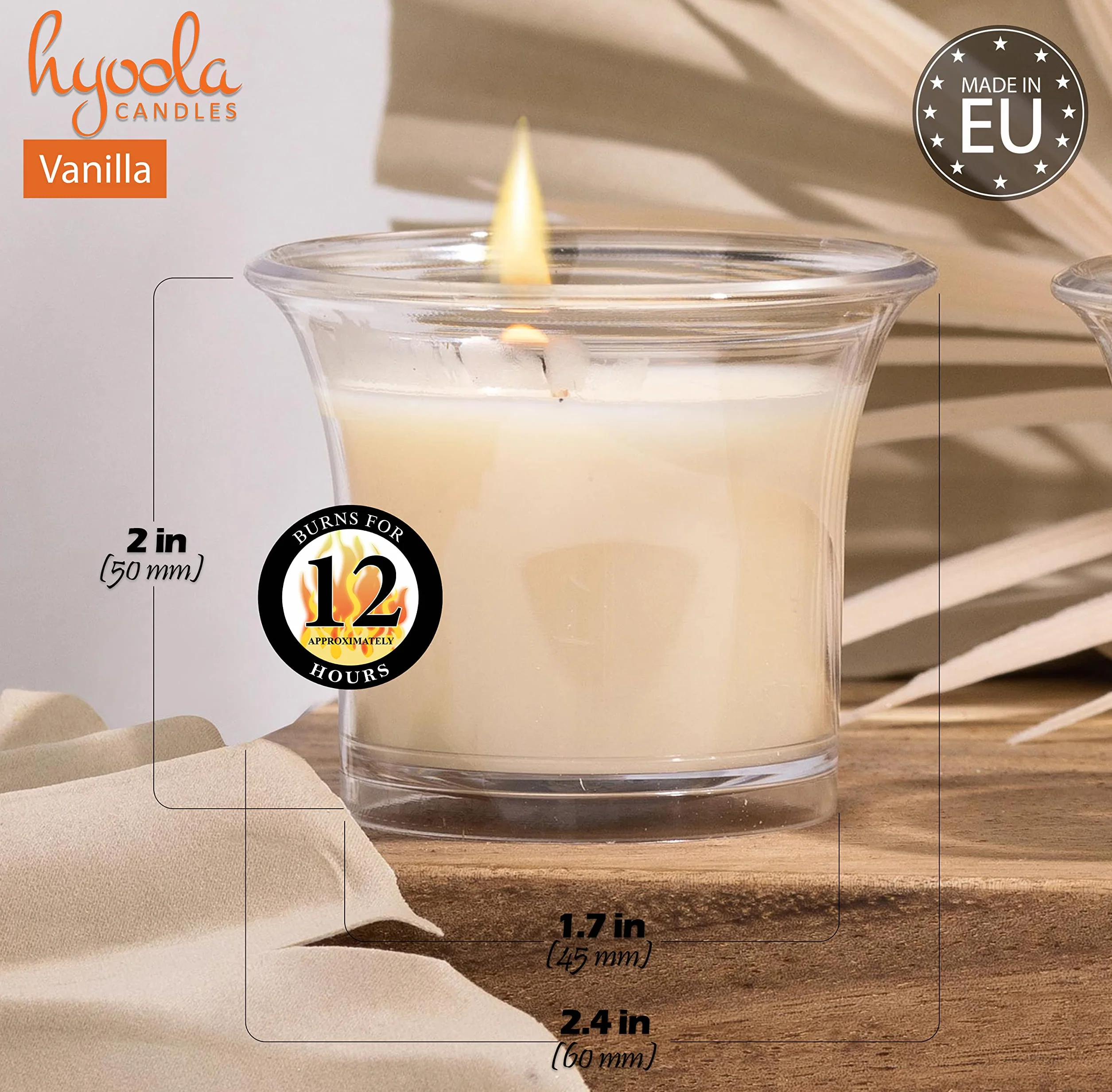 Hyoola Velas Votivas con Perfume Vainilla Crema 12 Horas Pack de 4