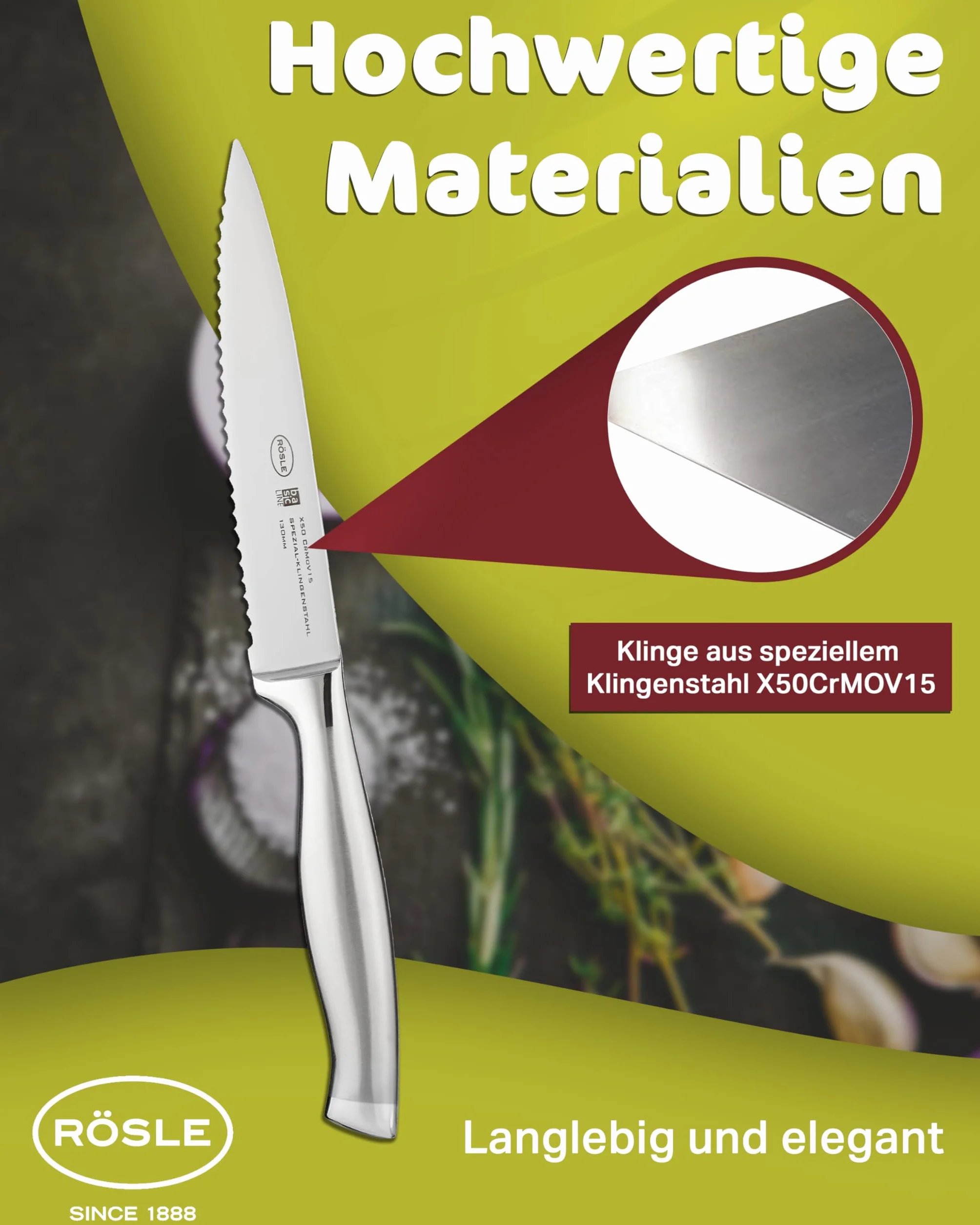 RÖSLE Basic Line Cuchillo Universal Filo Dentado, Acero Inoxidable 18/10, Mango Ergonómico