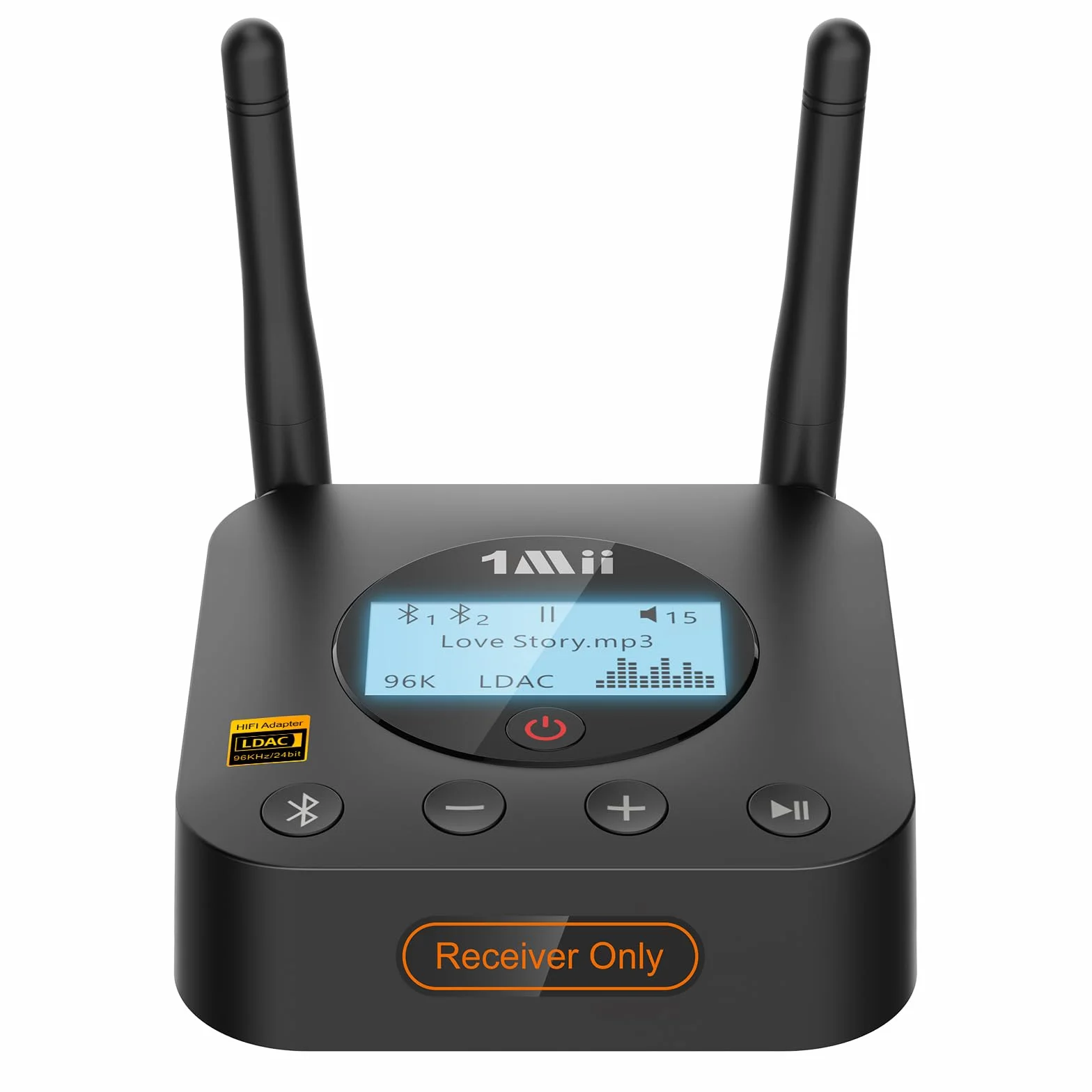 1Mii B06Pro+ Receptor Bluetooth 5.3 HiFi, Adaptador Audio Hi-Res LDAC, aptX Baja latencia/HD con Pantalla LCD, Salida Óptica AUX 3.5mm, Control Volumen, Largo Alcance 60m para Estéreo, Amplificador