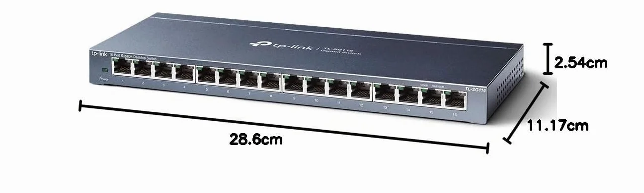 TP-Link 16-Port Desktop Gigabit Ethernet Switch/Hub, Ethernet Splitter, Plug & Play, no Configuration Required, Steel Case(TL-SG116), Grey