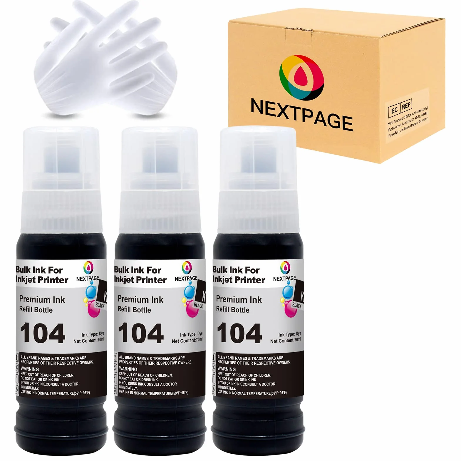 Nextpage EP-104 Tinta Compatible para EP-104 Epson EcoTank Botella de tinta para ET-2820 ET-2810 ET-2870 ET-2710 ET-2711 ET-2712 ET-2714 ET-2715 ET-2720 ET-2726 ET-4726 00 3 Negro (no original)