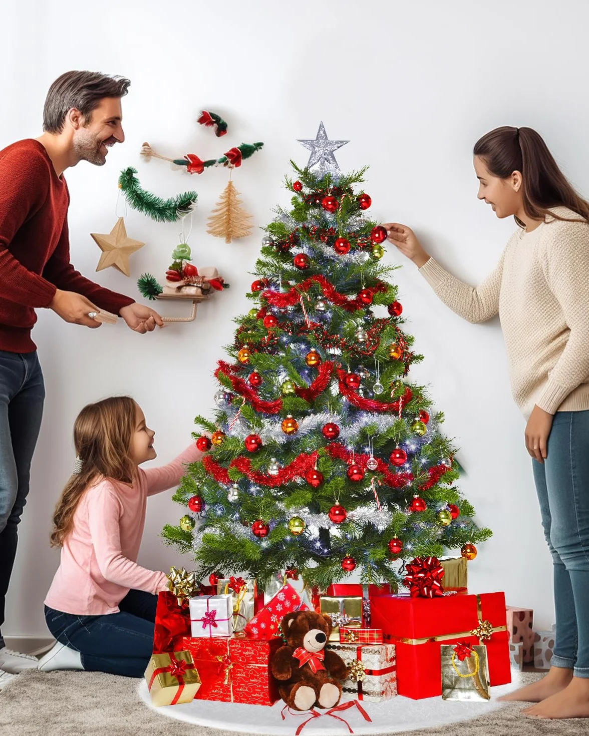 Falda Árbol Navidad Redonda 120 cm Cubre Pie Blanca Felpa