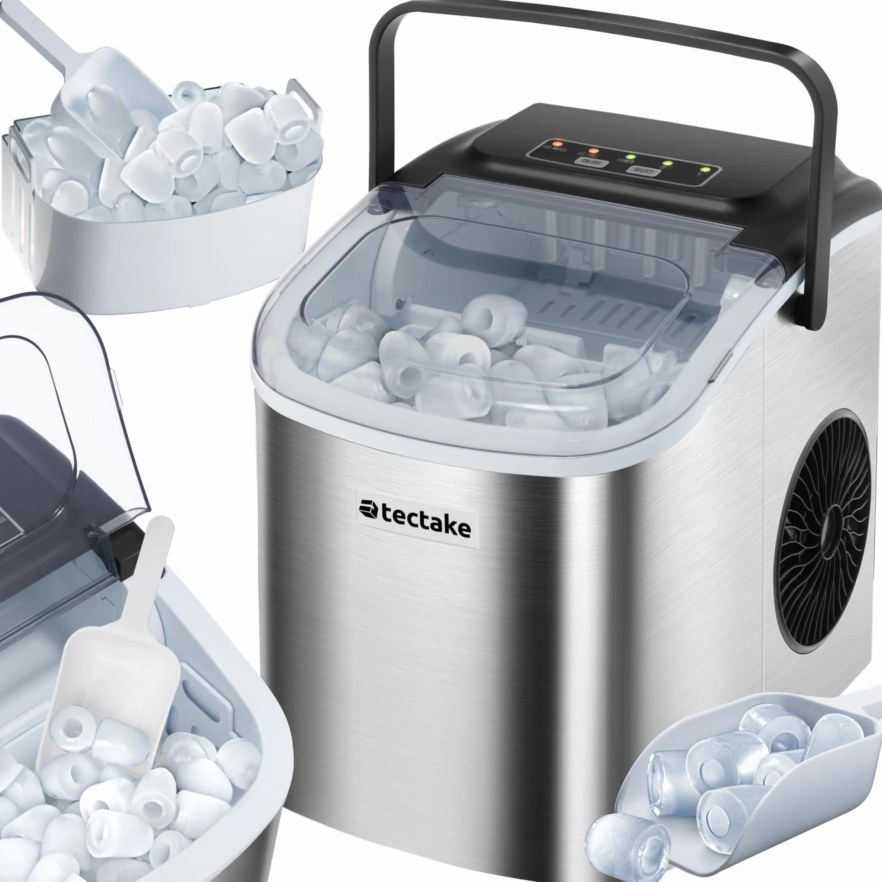 Tectake Máquina de Hielo Portátil 1,2 L Acero Inoxidable plateado