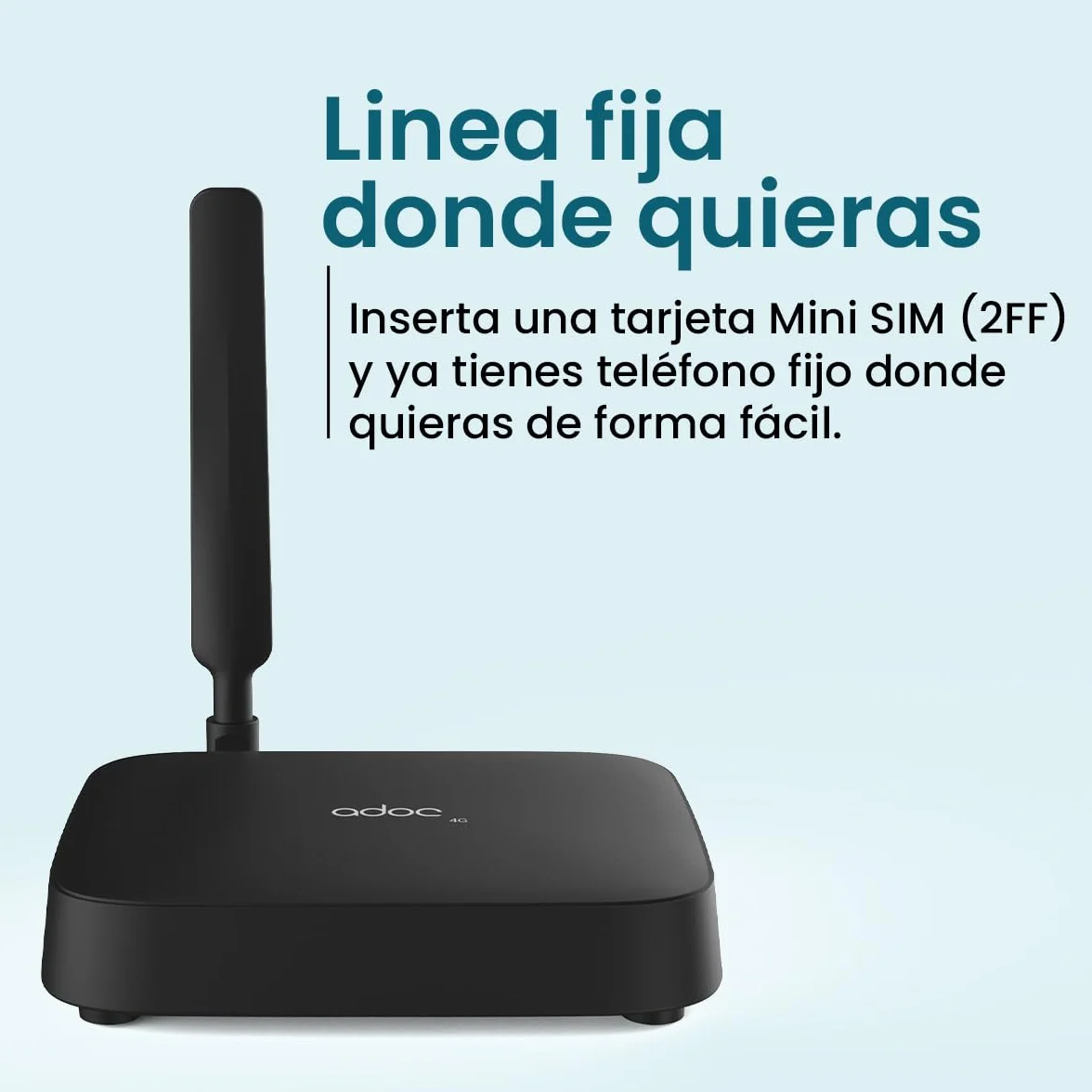 ADOC Caja de Voz V4, Convierte la señal móvil 2G/3G/4G en una línea Fija FXS. Compatible con Teleasistencia. Punto Acceso WiFi Hotspot. 2 Conectores RJ11.