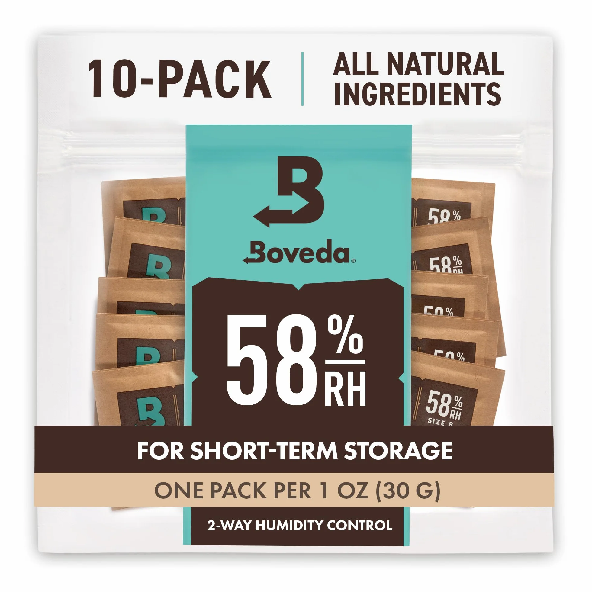 Boveda Bolsitas para almacenar remedios naturales Control doble de la humedad 58% HR Tamaño 8 para 30 g Pack de 10