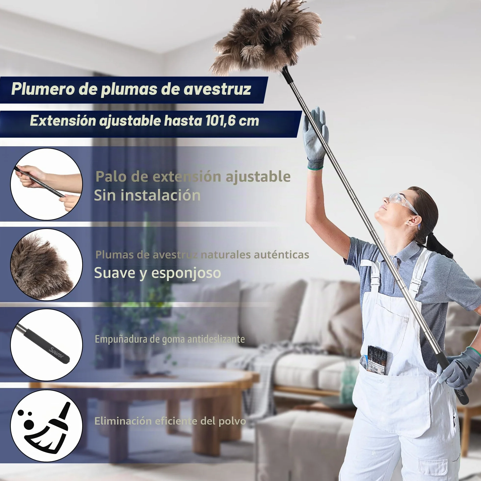 Soarer Plumero de Plumas de Avestruz Extensible 40 Pulgadas Mango Largo para Limpiar
