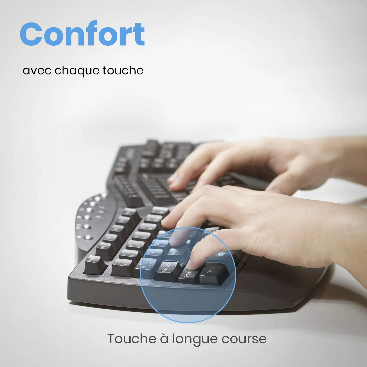 Perixx PERIBOARD-612, gran teclado ergonómico inalámbrico, conexión de 2,4 GHz y Bluetooth 4.0 para Windows y Mac – negro, AZERTY