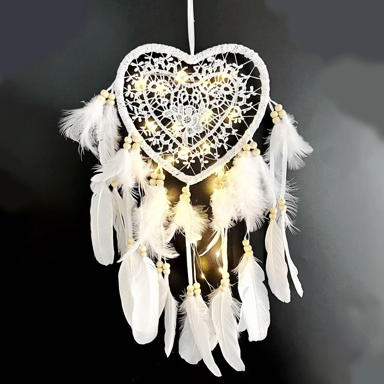 Atrapasueños de encaje con corazón luminoso para niñas y mujeres decoración de habitación de bebé