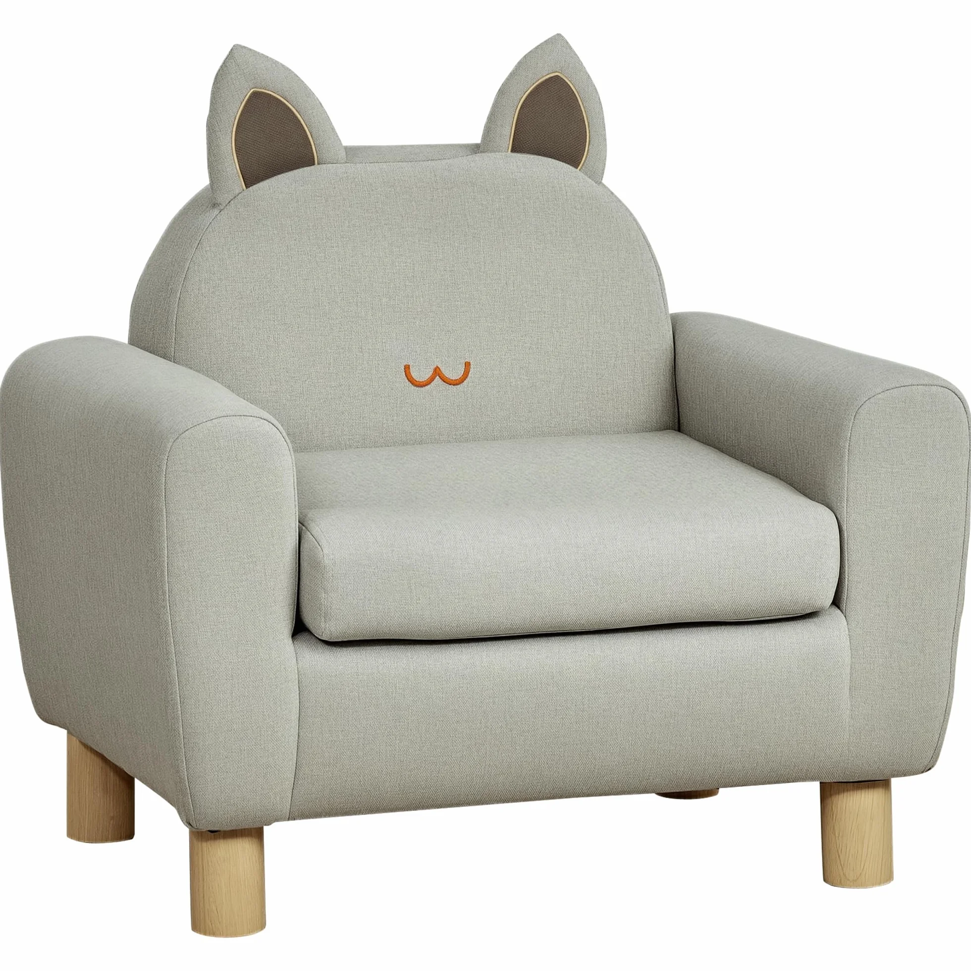 HOMCOM Sillón Infantil Mini Sofá para Niños 3 Años Asiento Acolchado Reposabrazos Bolsillo Almacenamiento Estructura Madera 45 kg 61x42x53 cm Marrón
