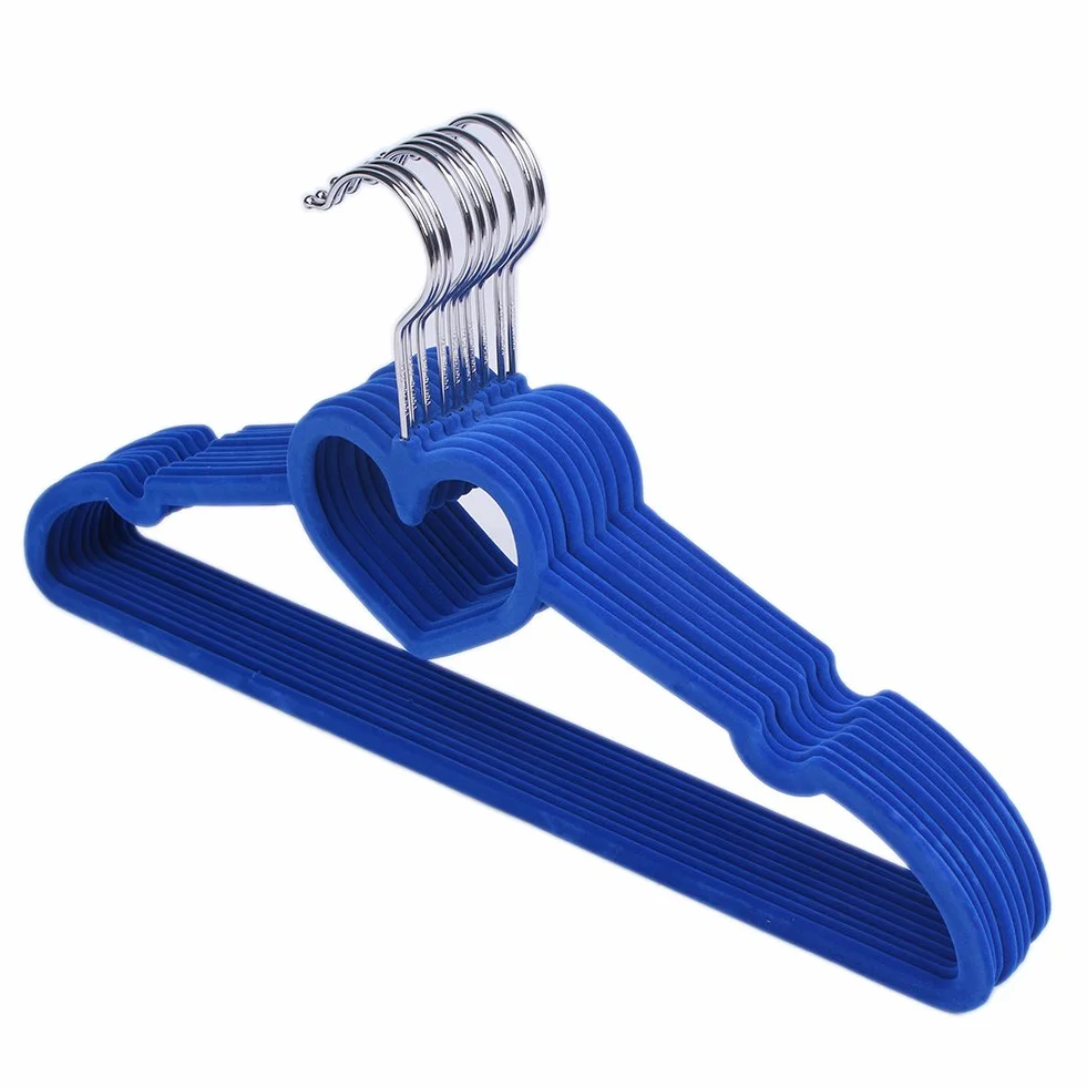 10 Piezas Percha, Colgante de Ropa Antideslizante, Terciopelo en Forma de corazón, Percha para Ahorrar Espacio, Camisas, Pantalones, Blusas, Bufandas, Abrigos(Azul)