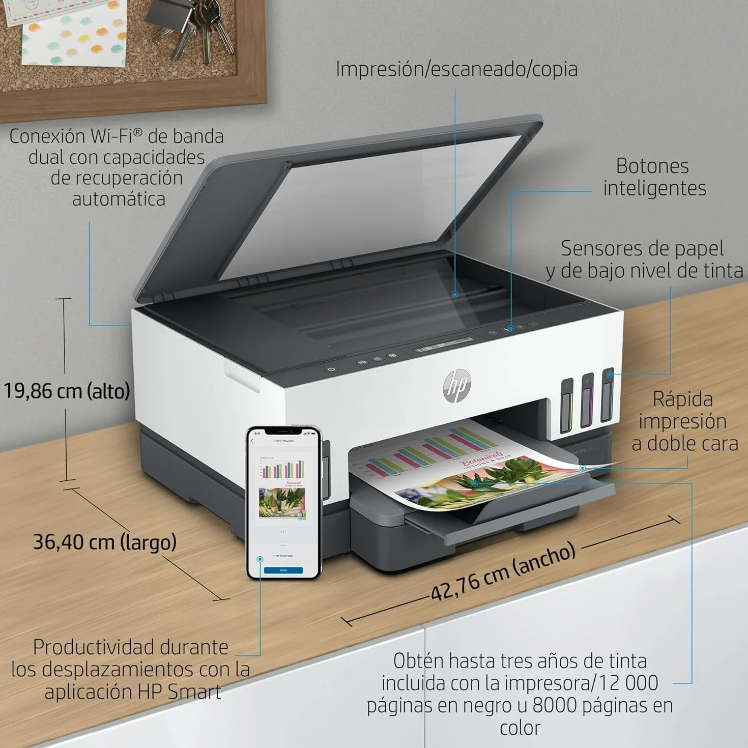 HP Smart Tank 7005 28B54A - Impresora A4 Multifunción con Deposito de Tinta Recargable, Impresión a Color, Escaner, Copiadora, Wi-Fi, Smart App, Blanca y Gris Oscuro