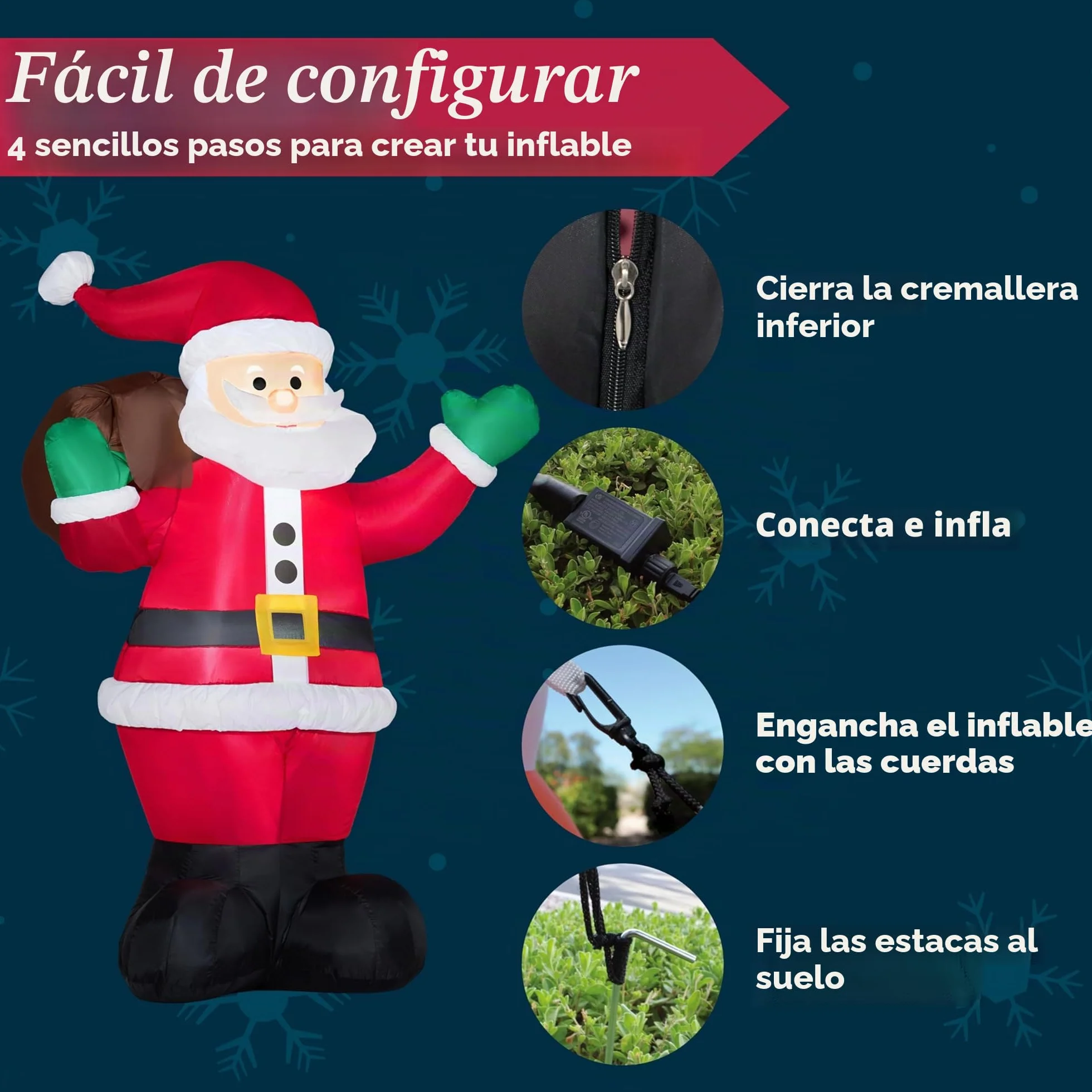 Joiedomi Papá Noel gigante hinchable 1,8 m con luces LED para decorar jardín Navidad