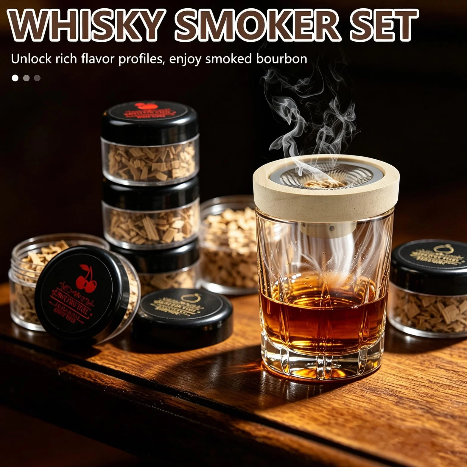 Kit de Ahumador de Cócteles, Whisky Ahumador con 5 Sabores de Madera, Generador de Humo para Cócteles