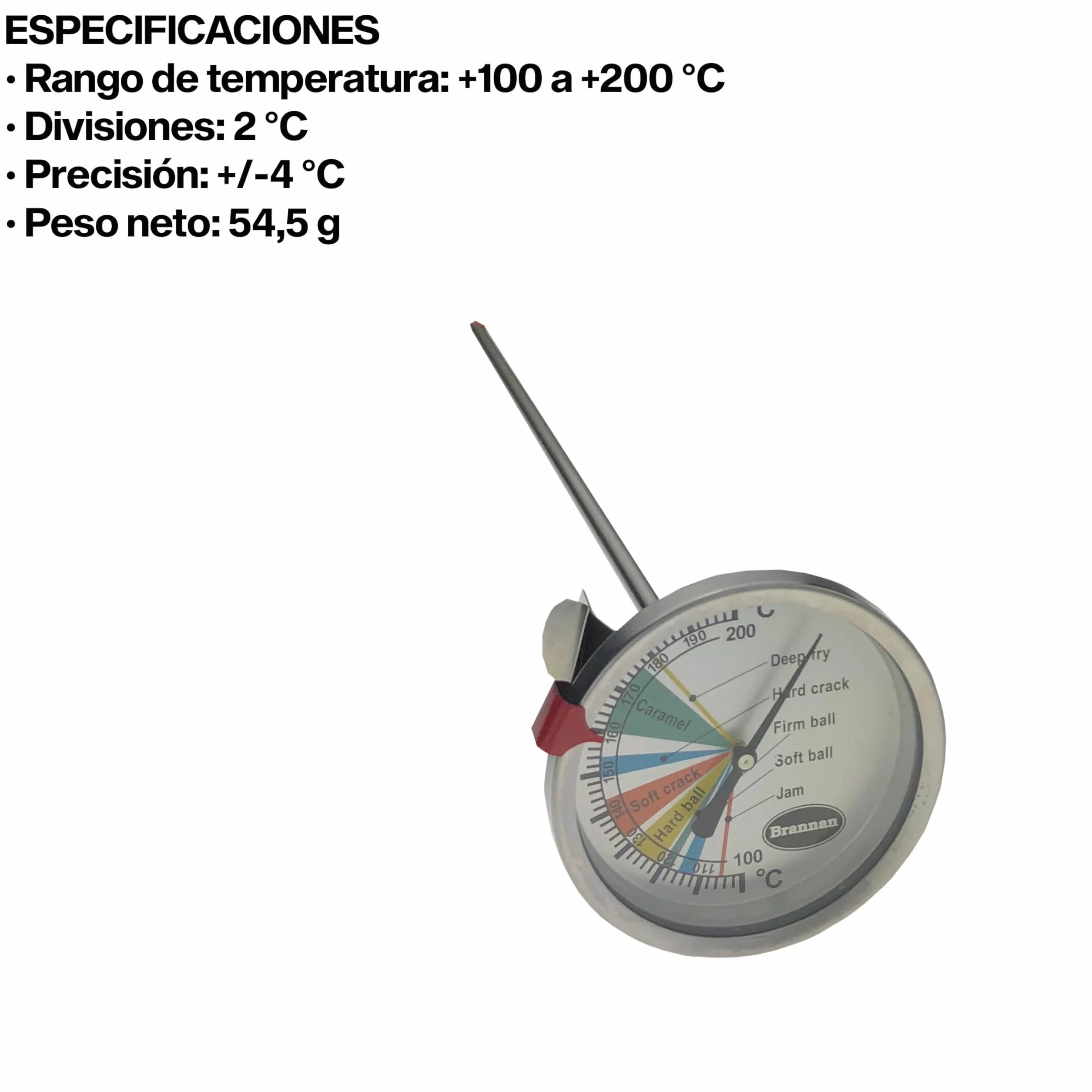 Brannan Termómetro de azúcar con sonda de 300 mm para mermeladas, dulces y freír