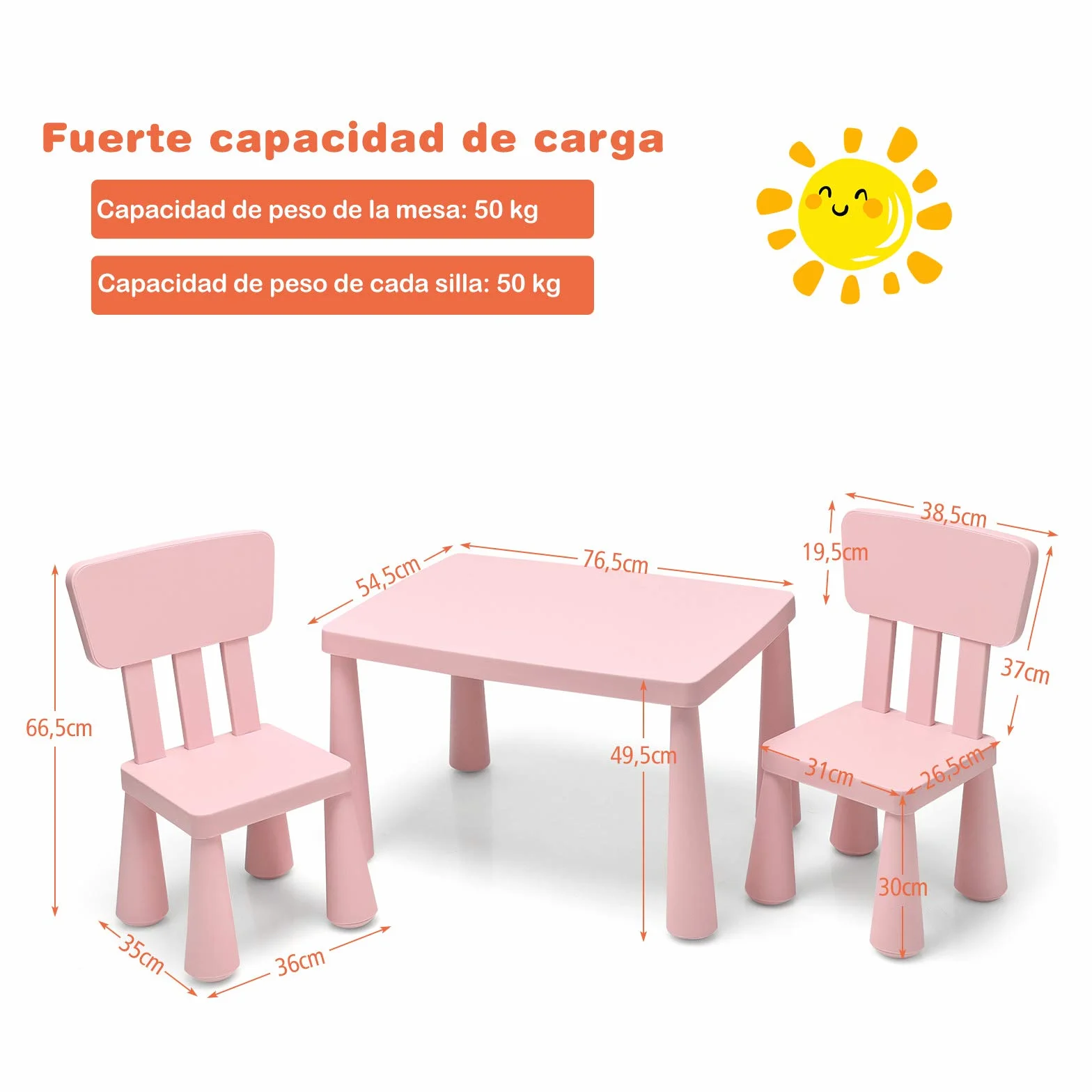 COSTWAY Juego de Mesa y 2 Sillas de Plástico para Niños Rosa