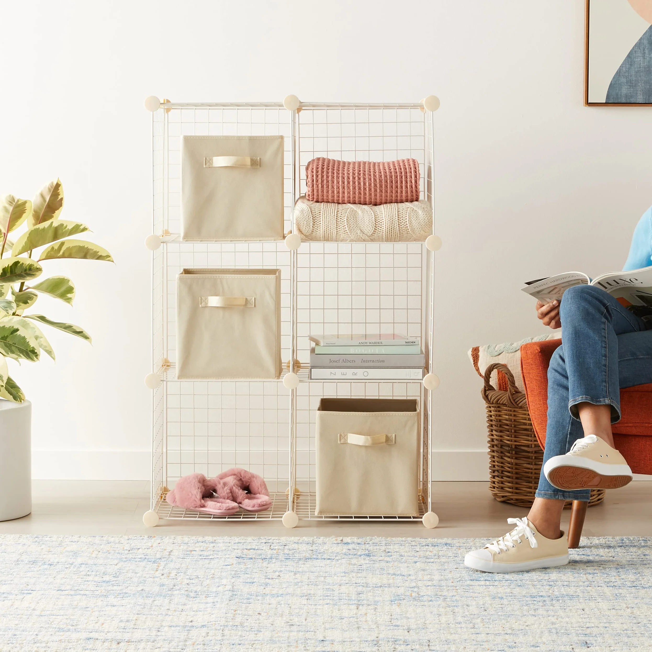 Amazon Basics 6 Estantes de Almacenamiento, Seis Cubos, Alambre, Blanco