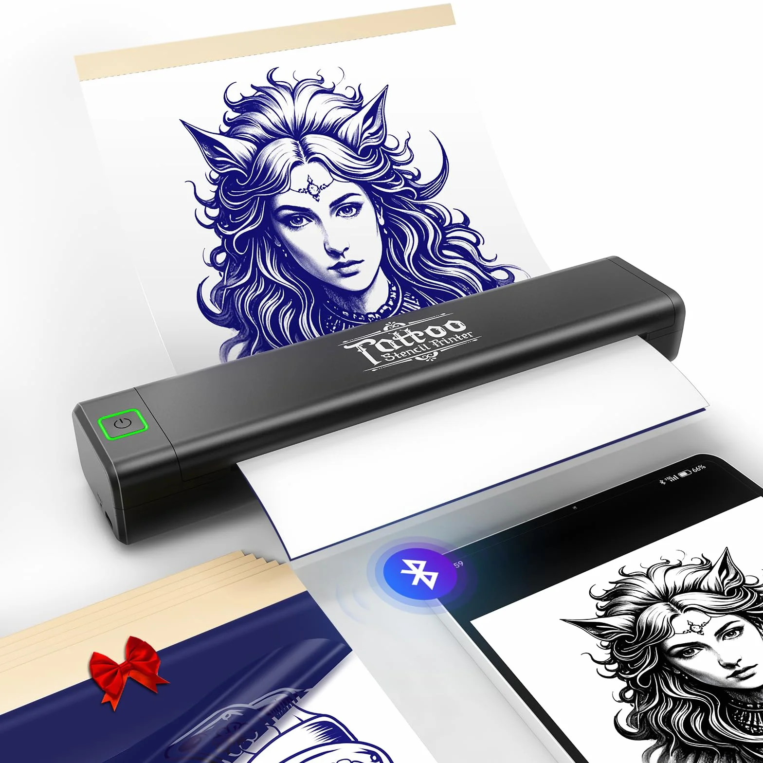 vretti Termocopiadora Tattoo Bluetooth, Impresora Termica Tatuajes, Máquina Stencil con 5 Hojas Hojas Papel de Transferencia, Compatible con Android & iOS