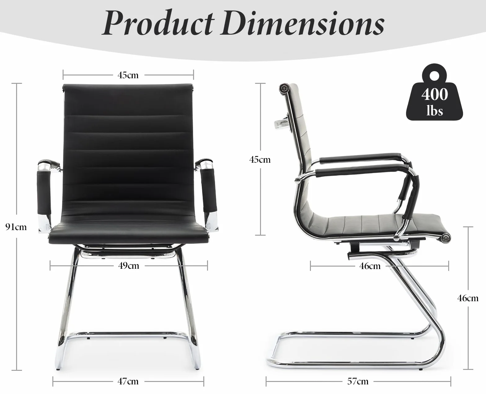 chairus Silla de Oficina de Cuero PU, Juego de 2 Sillas de Trabajo con Reposabrazos, Silla de Reuniones Minimalista, Negro