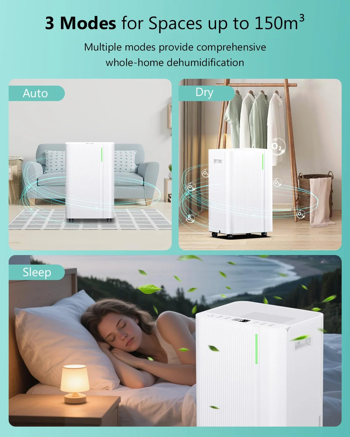 Deshumidificador 20L/Día Eléctrico con Compresor, 3 Modos, Silencioso, Bajo Consumo, Drenaje Continuo, Depósito 5L, Temporizador 24H