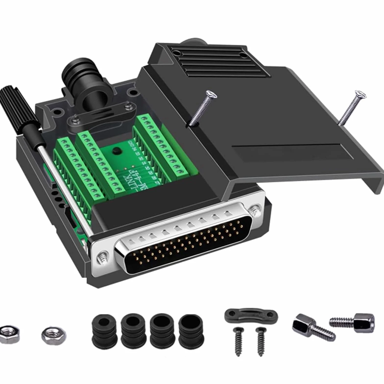 PENGLIN Adaptador serie DB44, RS232 D-SUB de 44 pines, conector macho de 44 pines, conector de placa de ruptura macho con accesorios de carcasa