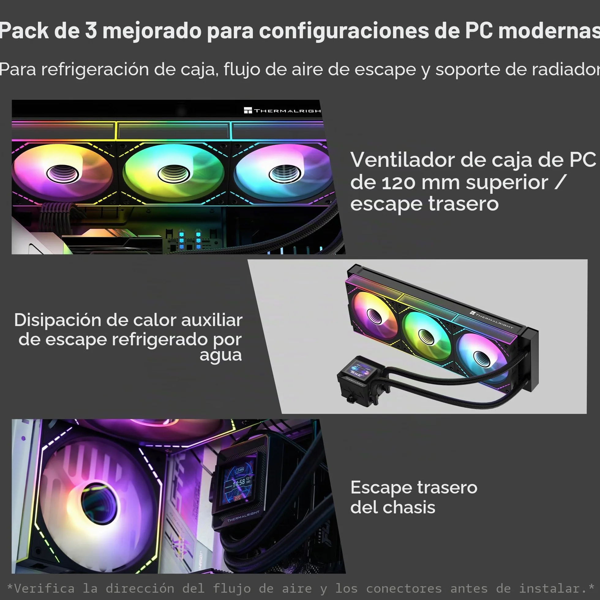 Thermalright TL-M12Q-S X3 - Ventiladores de carcasa de PC de 120 mm, flujo de aire alto de 2000 rpm, cadena de margaritas ARGB, iluminación de espejo infinito, paquete de 3