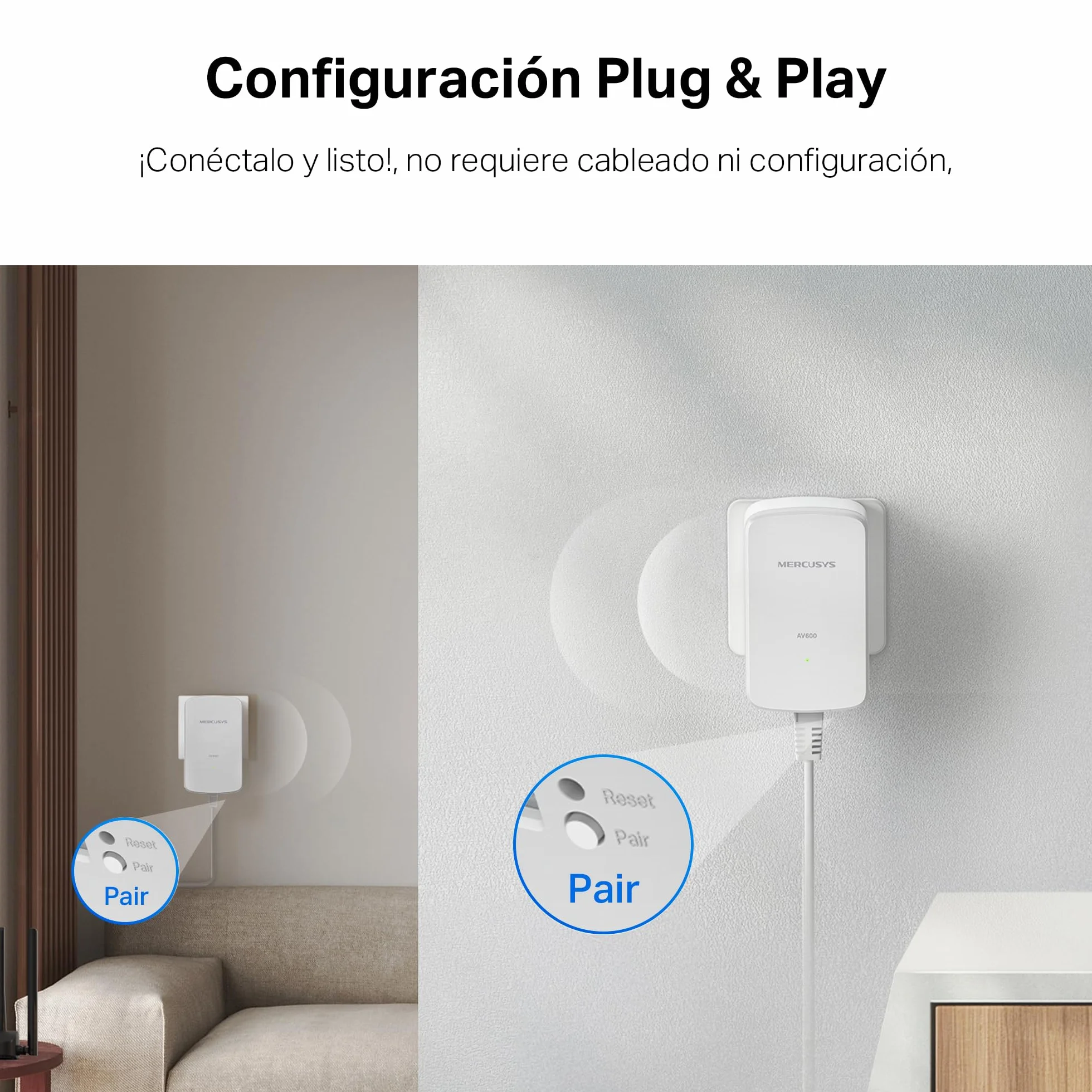 MERCUSYS MP300 Kit – Kit Powerline AV600, hasta 600 Mbps por Red eléctrica, Alcance de 300 m, Puerto Ethernet 10/100 Mbps, Plug and Play, Ahorro de energía hasta 85 %