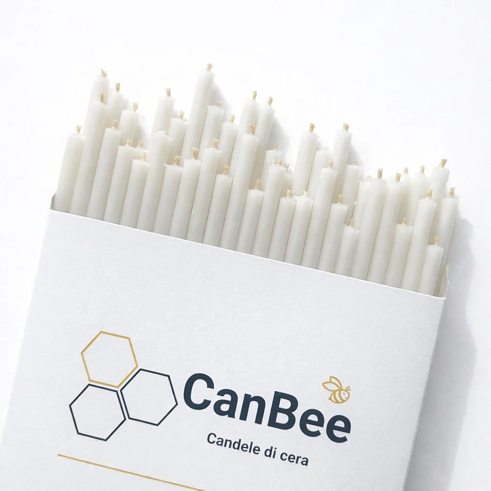 Velas Finas Blancas de Cera de Abeja Natural 16 cm x 0,5 cm CanBee Sin Humo 40 Min