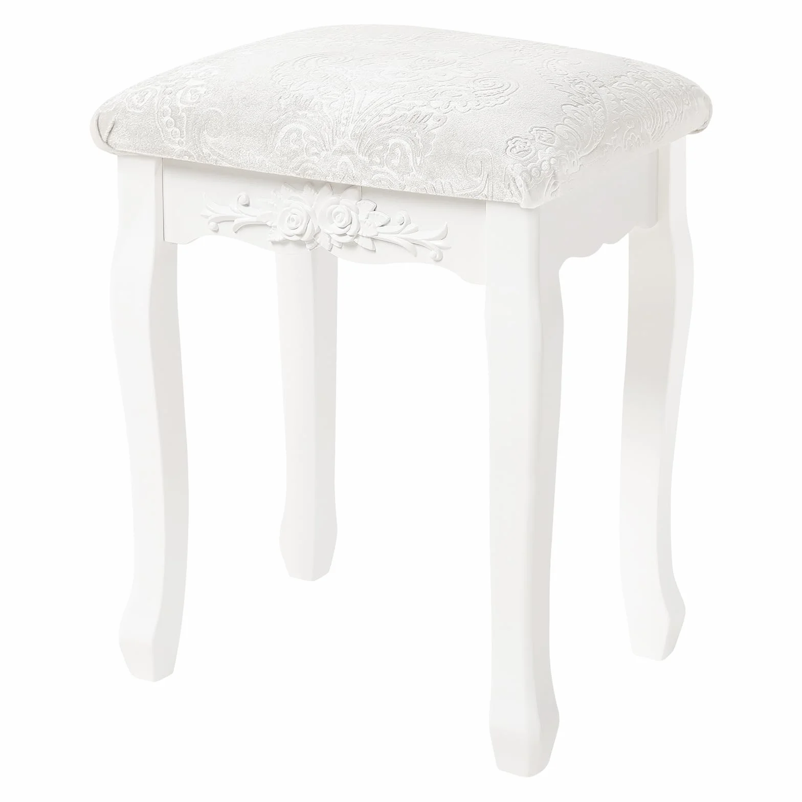 WOLTU Taburete de Maquillaje Rústico Tapizado Madera MDF Lacado Blanco Crema