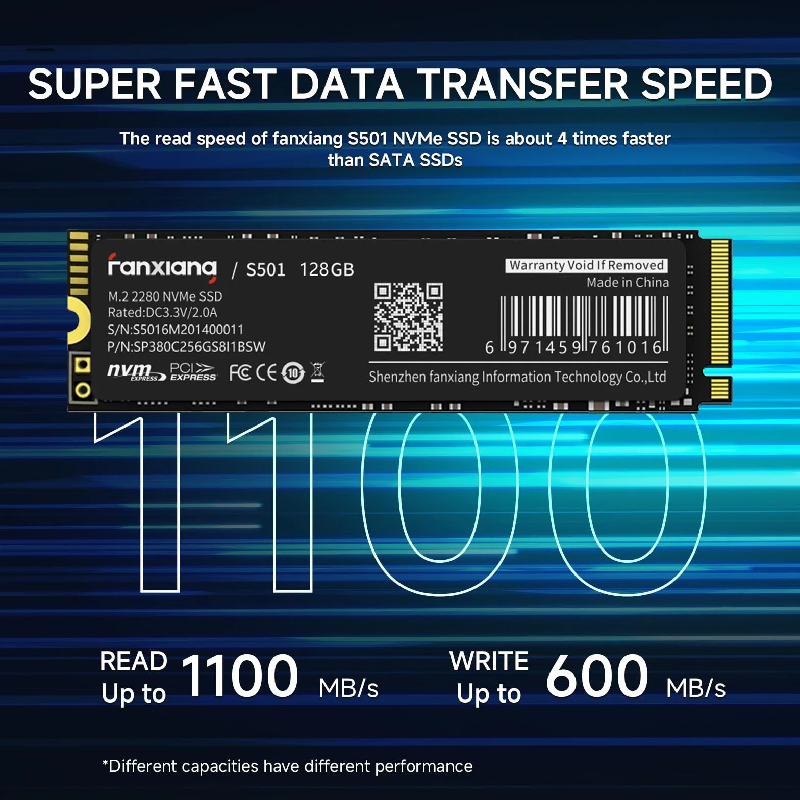 fanxiang M.2 SSD 128GB, PCIe Gen3.0 x4 2280, hasta 1200 MB/s de Lectura，SSD NVMe de 128 GB con Pasta térmica de grafeno，Ordenador Portátil y de Sobremesa, Disco Duro Interno